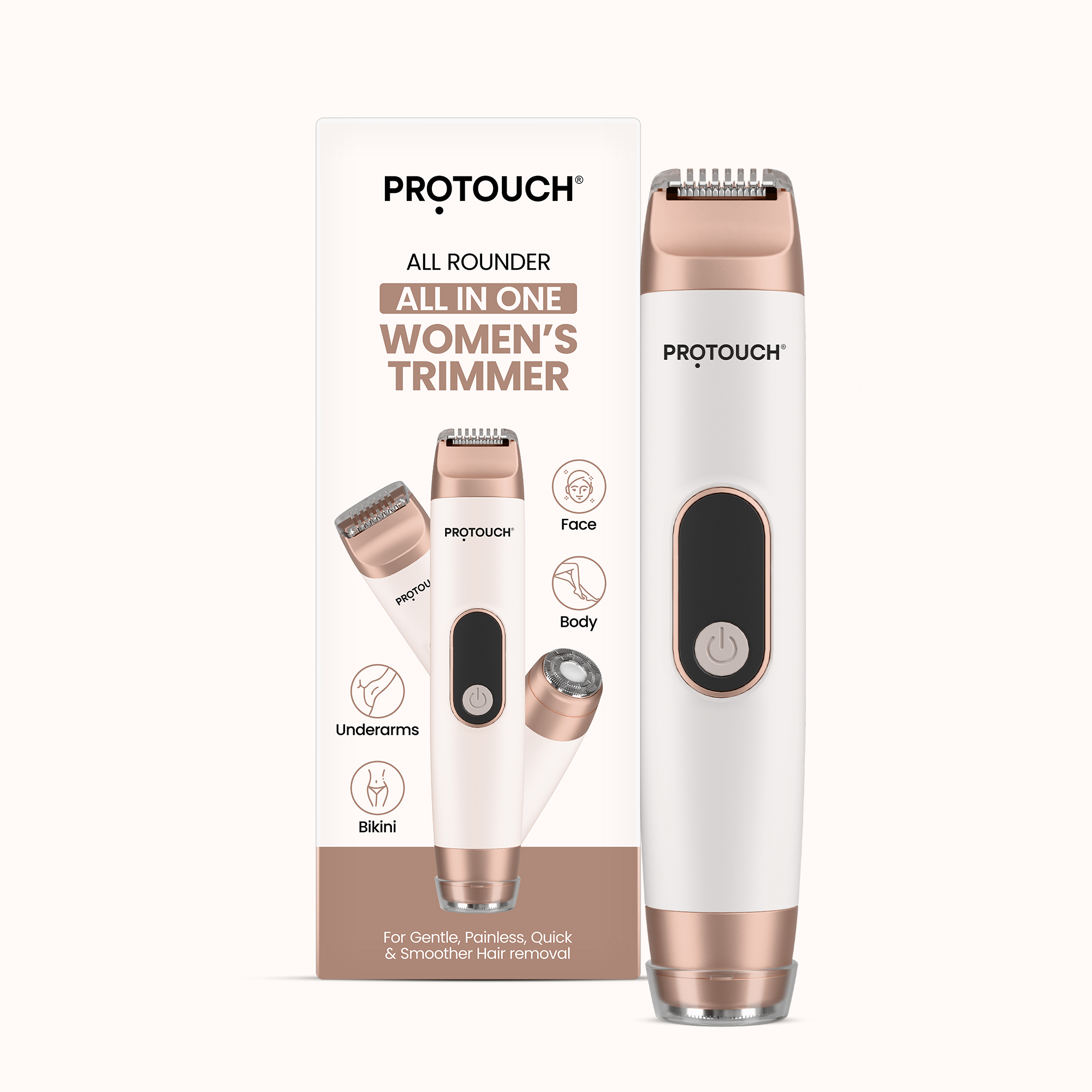 PROTOUCH All-in-1 All Rounder Womens Trimmer Epilator | Face, Body, Bikini Underarms | Rechargeable Painless Hair Removal