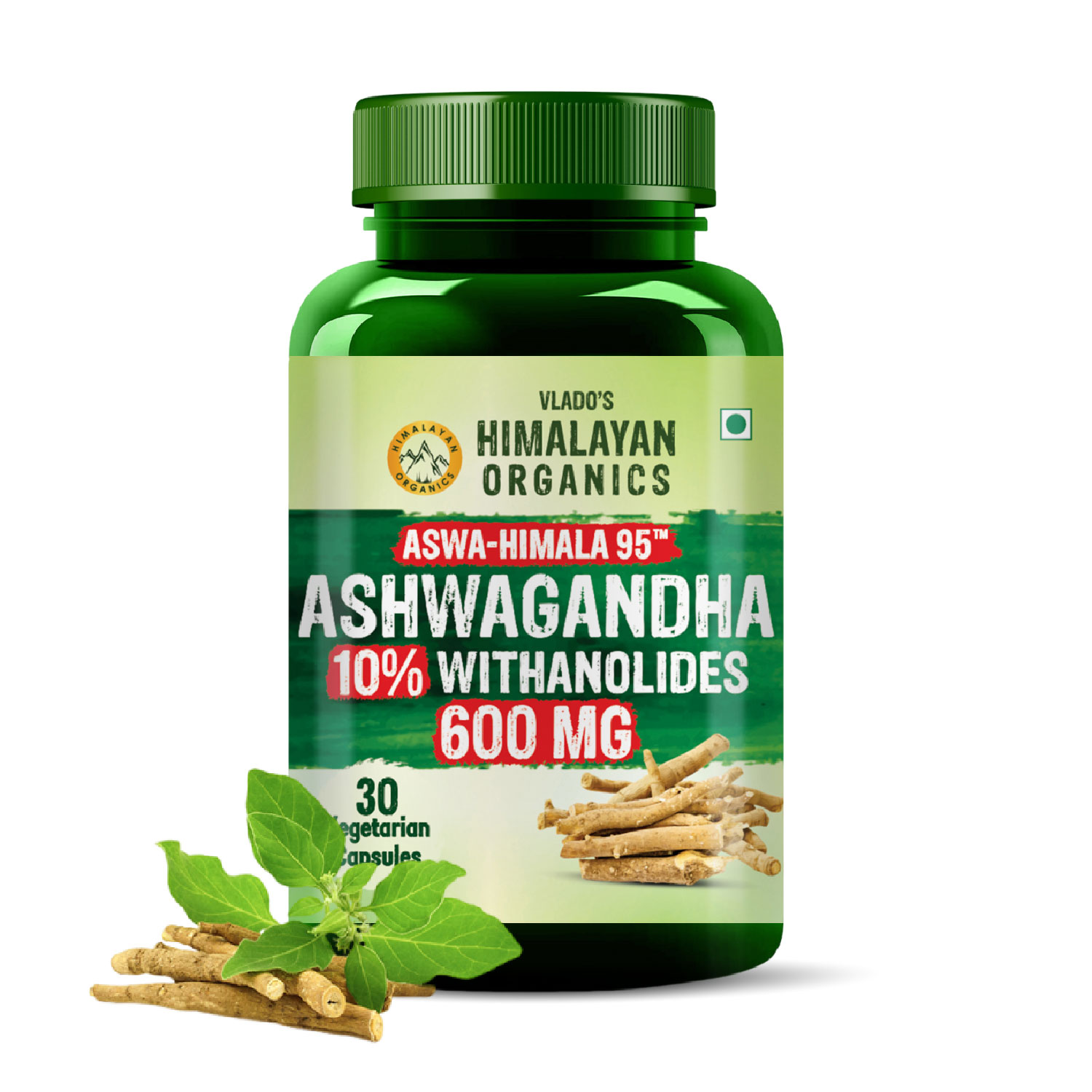 Vlado's Himalayan Organics Pure Ashwagandha -10 Withanolides with Ultra High Potency - 600MG - Highly Concentrated Third-Party Lab Tested - Ayurvedic Supplement - Focus, Mood Support, Increase Energy, Strength - Enhanced Mood Performance - 30 Capsule