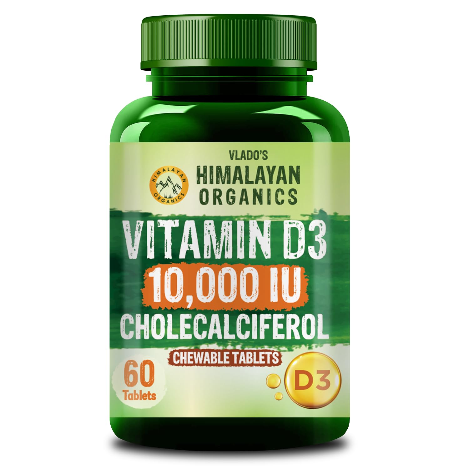 Vlado's Himalayan Organics Vitamin D3 10000IU - Chewable Vitamin D Tablets | Cholecalciferol Vitamin D3 Supplement for Bone Immunity | Vitamin D3 Supplement for Women Men | Orange Flavour - 60 Tablets