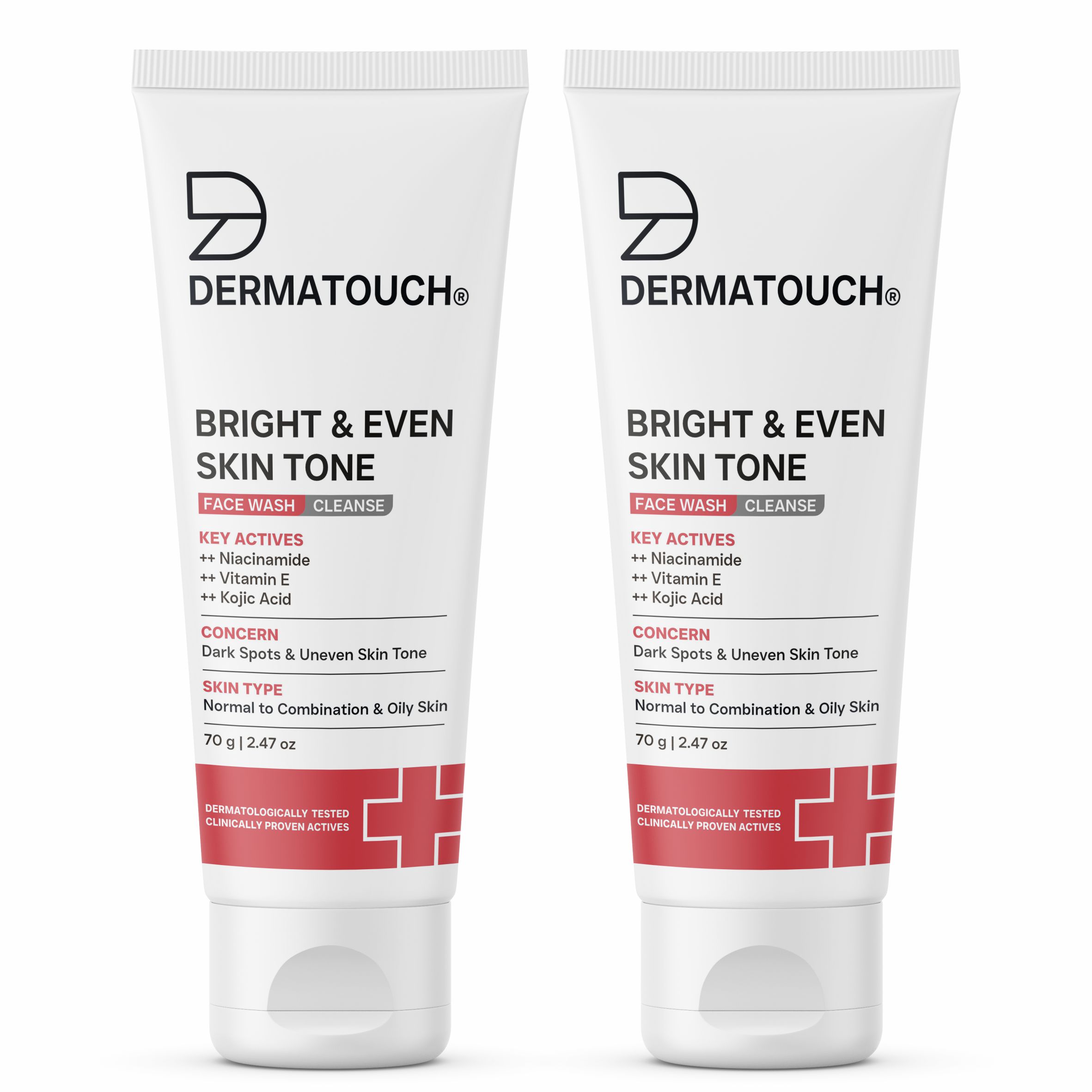 Dermatouch Bright Even Skin Tone Face Wash Po2 | For Tan Dark Spot Removal | For Even Glowing Skin | For All Skin Types | For Both Men Women | 70gm Pack Of 2