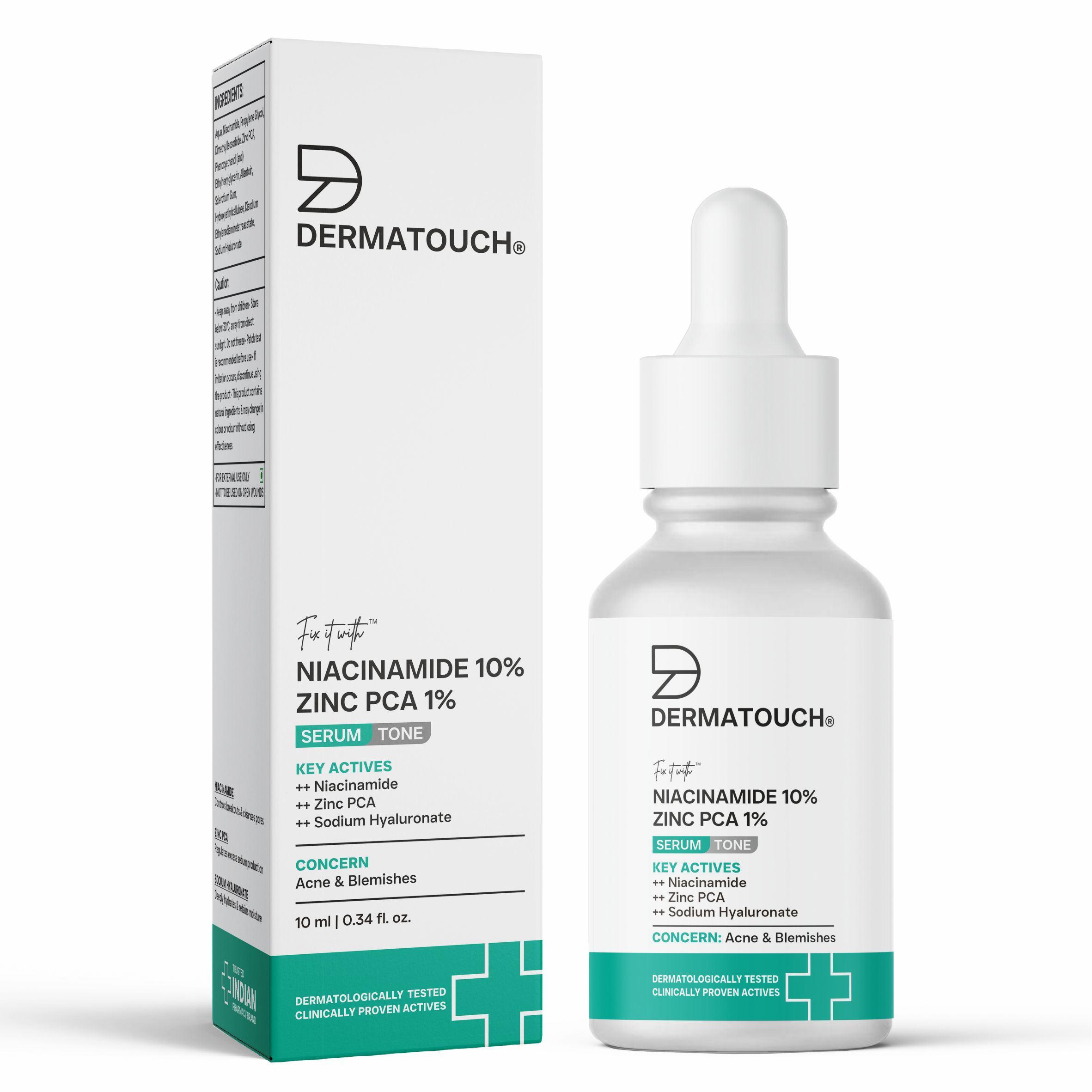 Dermatouch Niacinamide 10 + Zinc Pca 1 Serum For Men Women Face Serum For Acne, Blemishes Oil Control / Suitable For All Skin Types 10ml