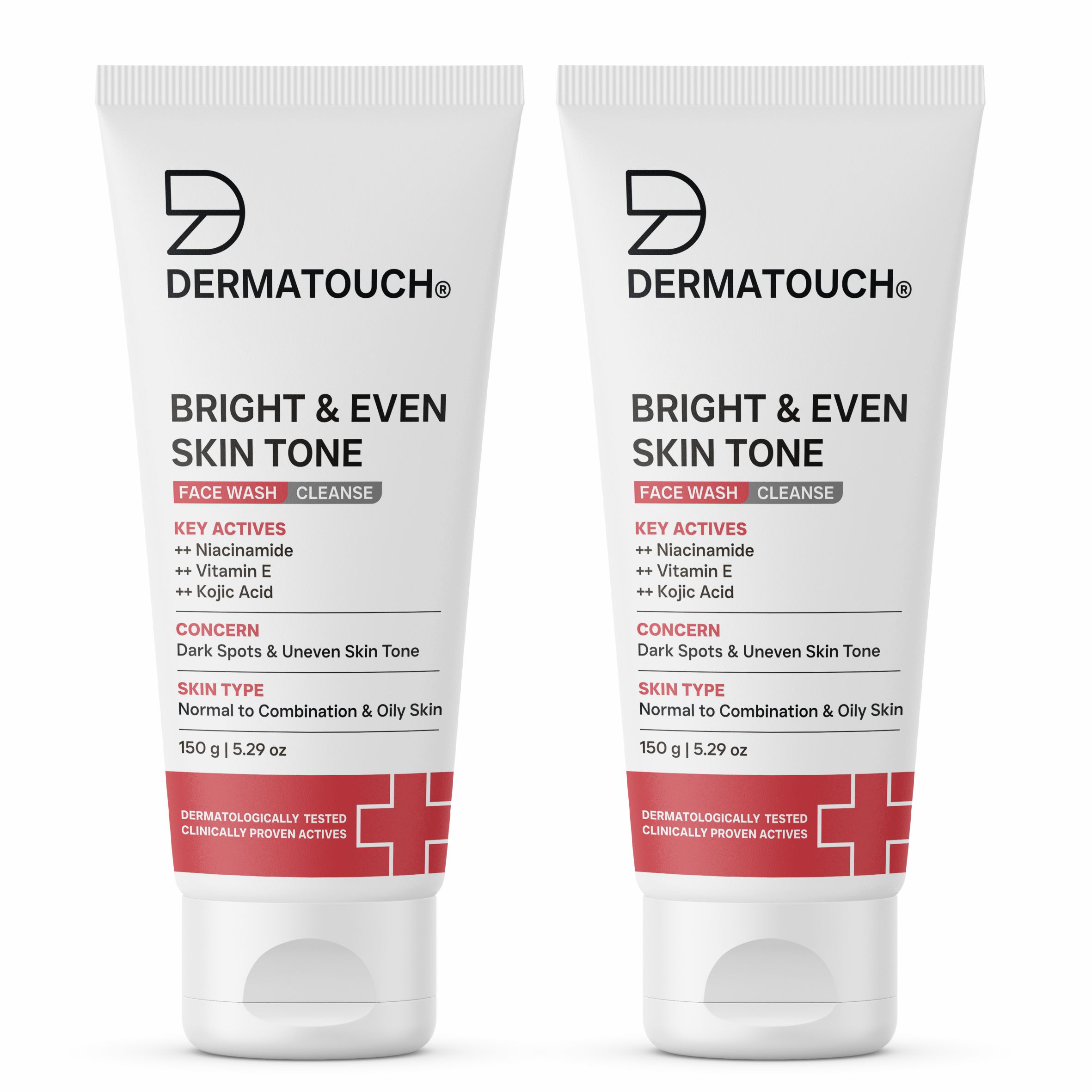 Dermatouch Bright Even Tone Face Wash With Niacinamide, Vitamin E And Kojic Acid | Daily Gentle Face Wash For Tan, Pigmentation, Uneven Tone | 150gm Pack Of 2
