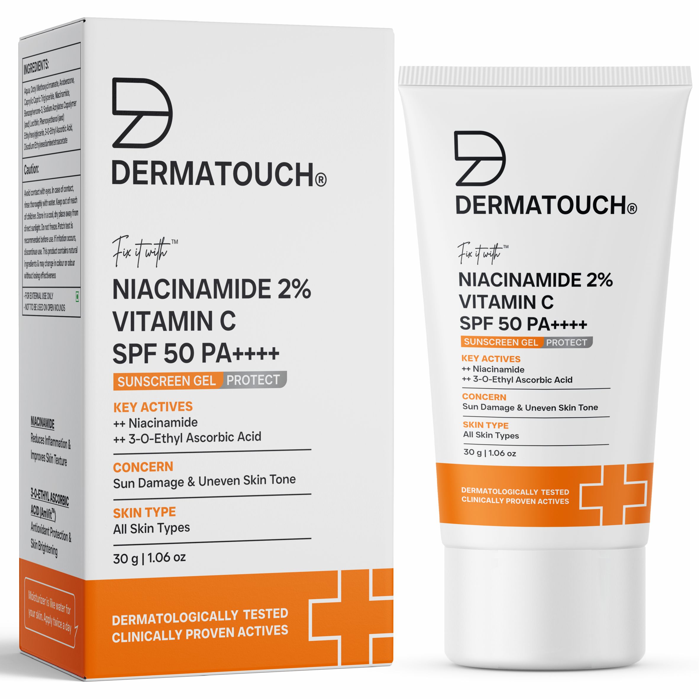 Dermatouch Niacinamide 2 Vitamin C Sunscreen For Glowing Skin | Spf 50+ Pa ++++ | Quick Absorbing | Zero White Cast | 30gm