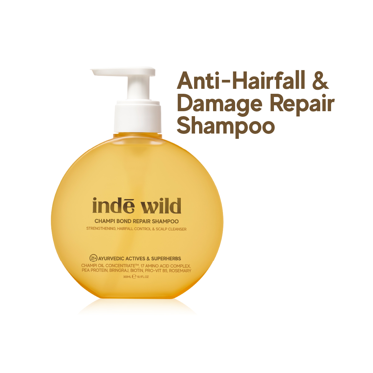 Inde Wild Champi Bond Repair Shampoo - Strengthening, Hairfall Control Scalp Cleanser 300ml