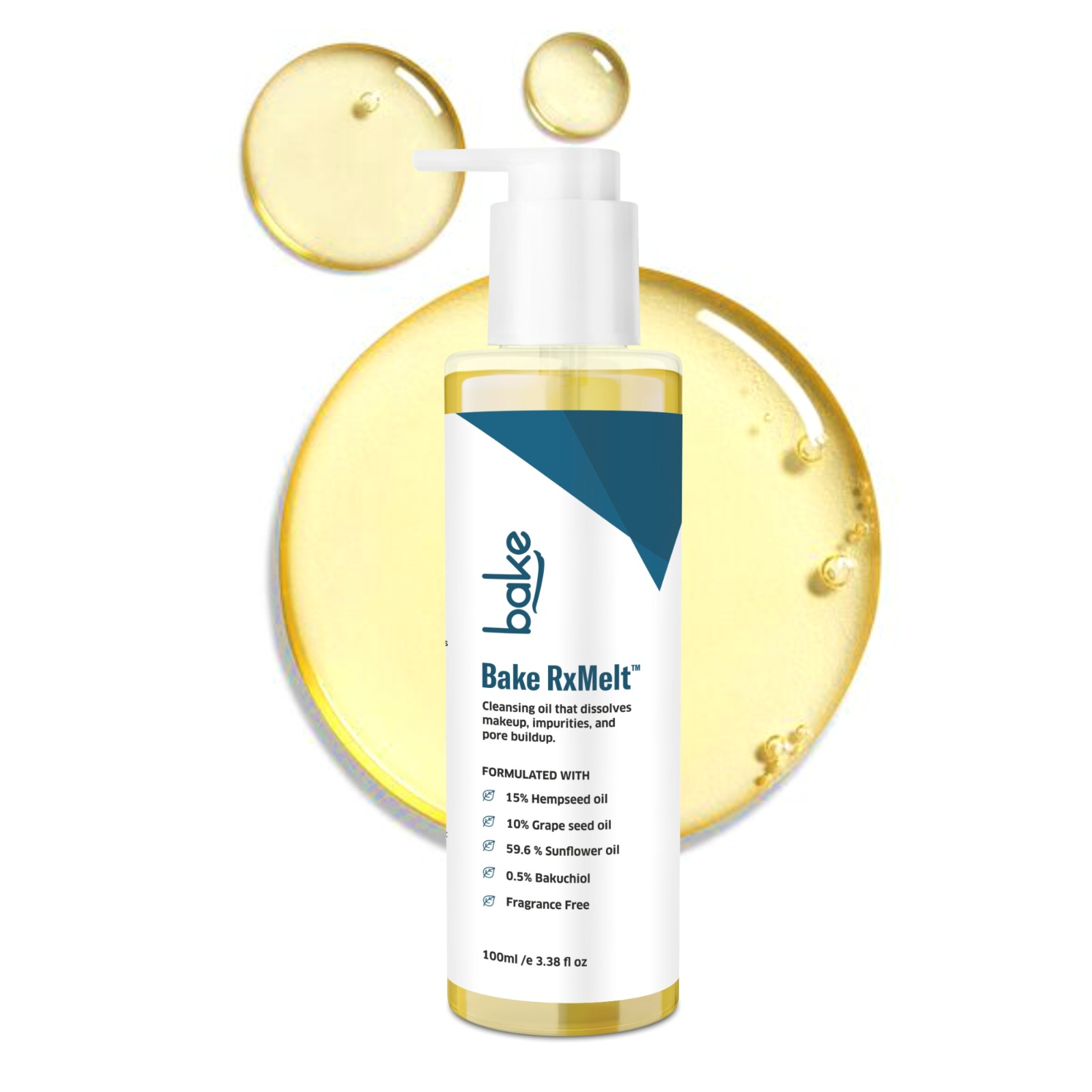 BAKE RxMelt Cleansing Oil Removes Waterproof Makeup, SPF Pore Buildup with 15 Hempseed 0.5 Bakuchiol 100ml
