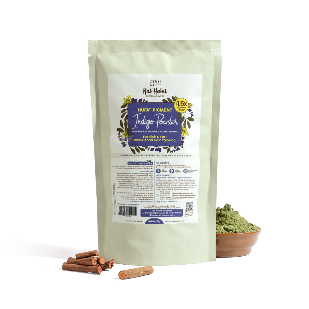 Organic Indigo Powder, Natural Hair Color for Black Hair, HUFA, Indigo Leaf Powder for Rich and Fast Post-Henna Coloring, Chemical Free, 170gm