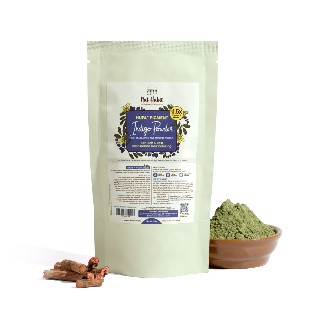 Organic Indigo Powder, Natural Hair Color for Black Hair, HUFA, Indigo Leaf Powder for Rich and Fast Post-Henna Coloring, Chemical Free, 85gm