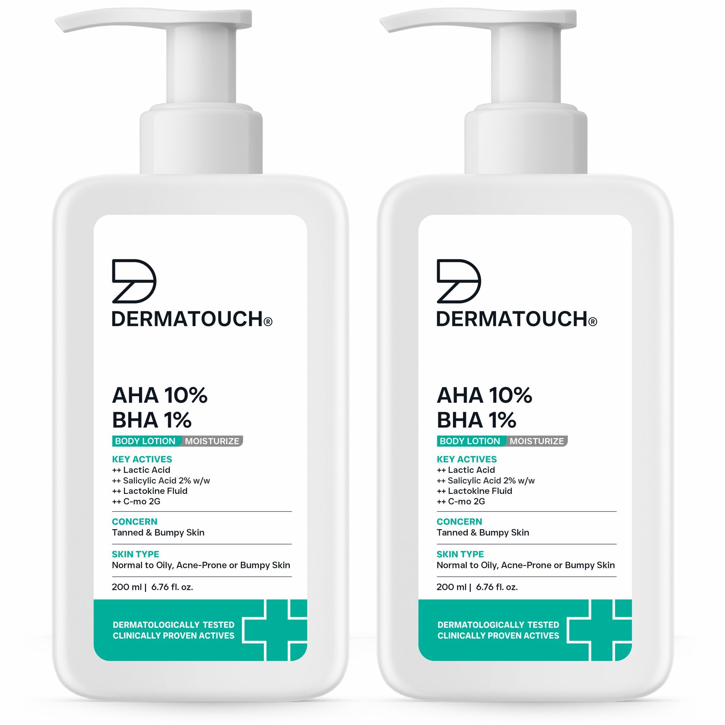 DERMATOUCH AHA 10 BHA 1 Body Lotion for Men Women - Body lotion for dry skin De-tans, Moisturizing Bumpy Skin / Suitable for All Skin Types 200ml Pack of 2
