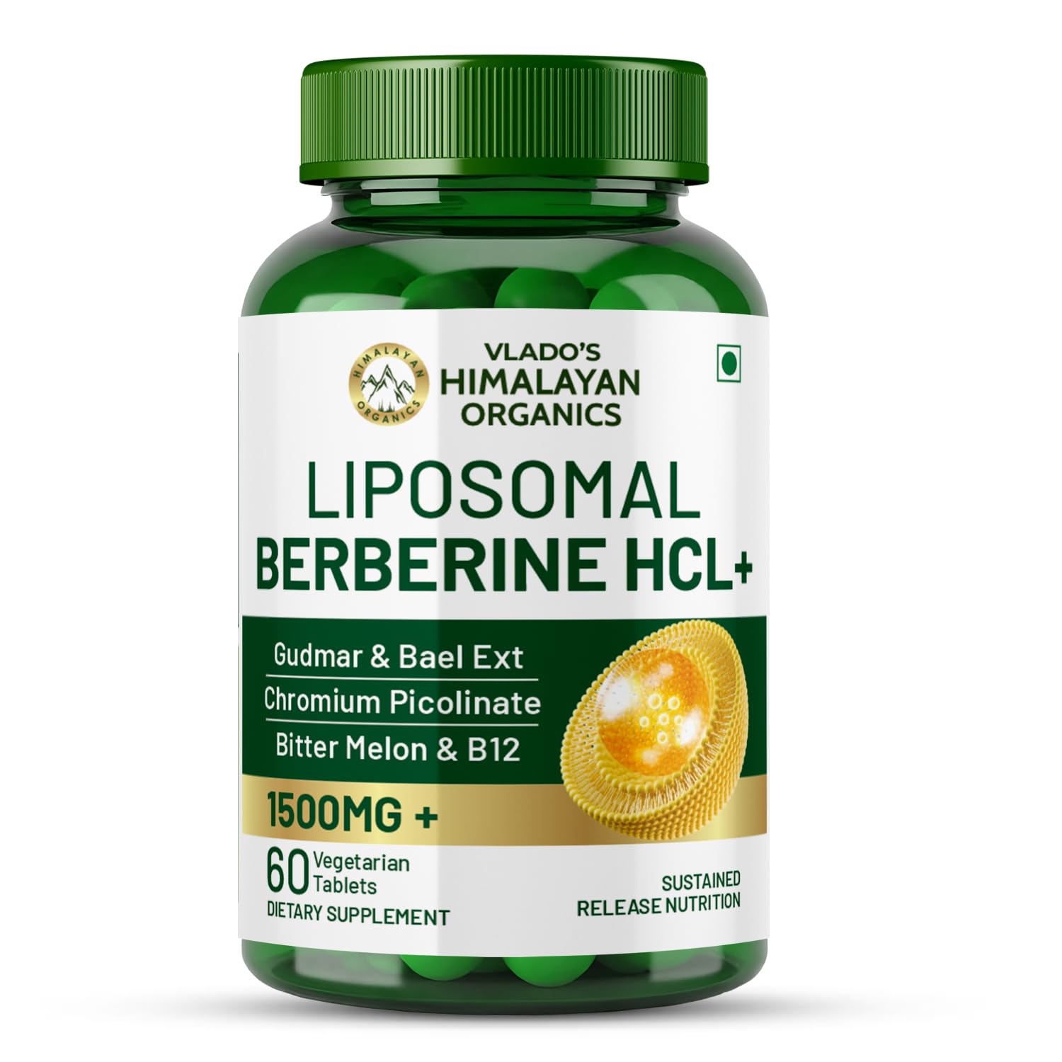 Liposomal Berberine HCL+ 1500mg+ with Piperine, Chromium , Bitter Melon, Bael, Gudmar Vitamin B12 |For Metabolism, Hormonal Balance, Healthy Blood Sugar Cholesterol Levels | 60 Veg Tablets