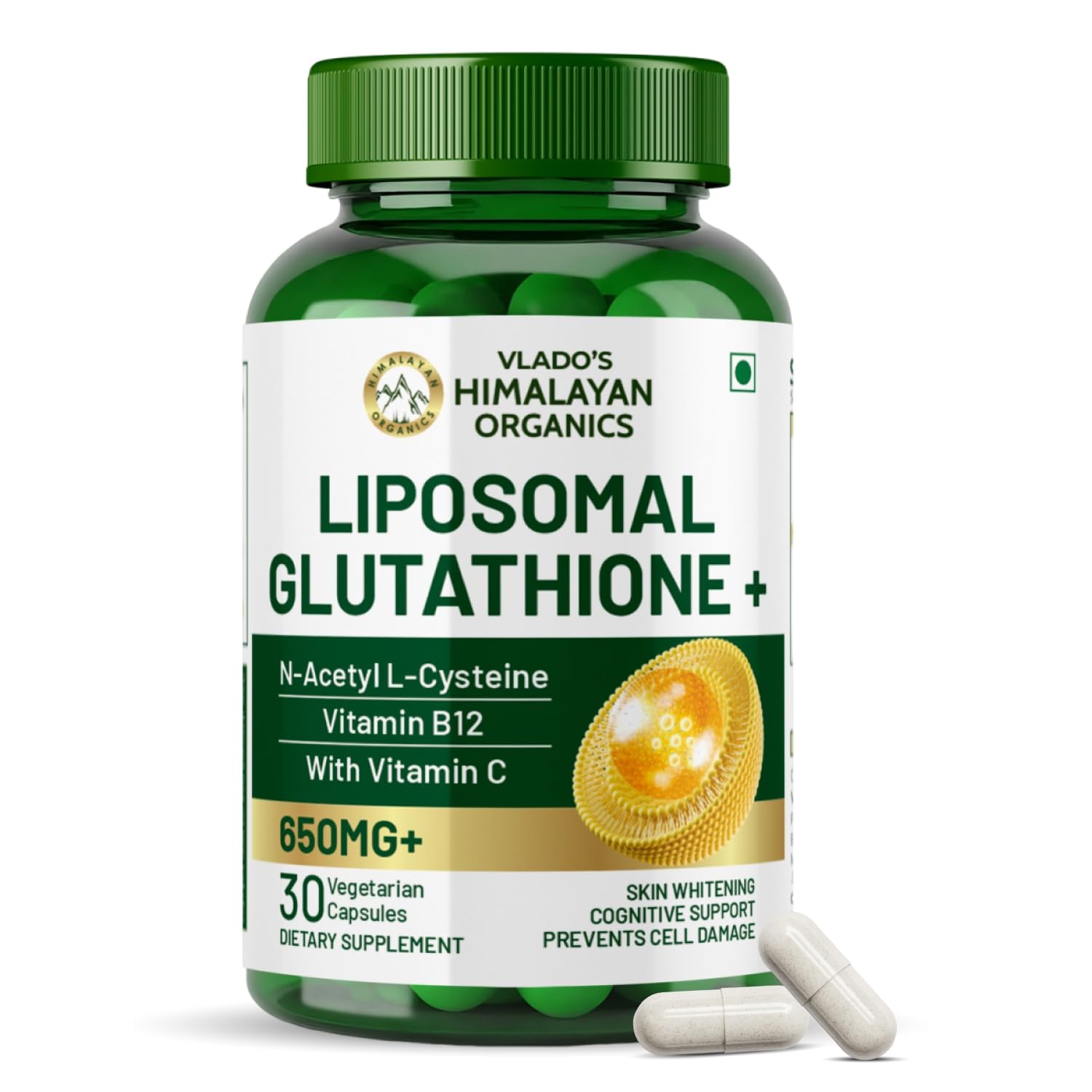 Liposomal Glutathione 650 mg+ Advanced Liposomal Formula with N-Acetyl L-Cysteine , Vitamin C B12 - Highest Bioavailability Absorbability, Enhanced Absorption - Cellular Face Health - Helps in Skin Hydration Skin Glow - Liver Health Detoxificati