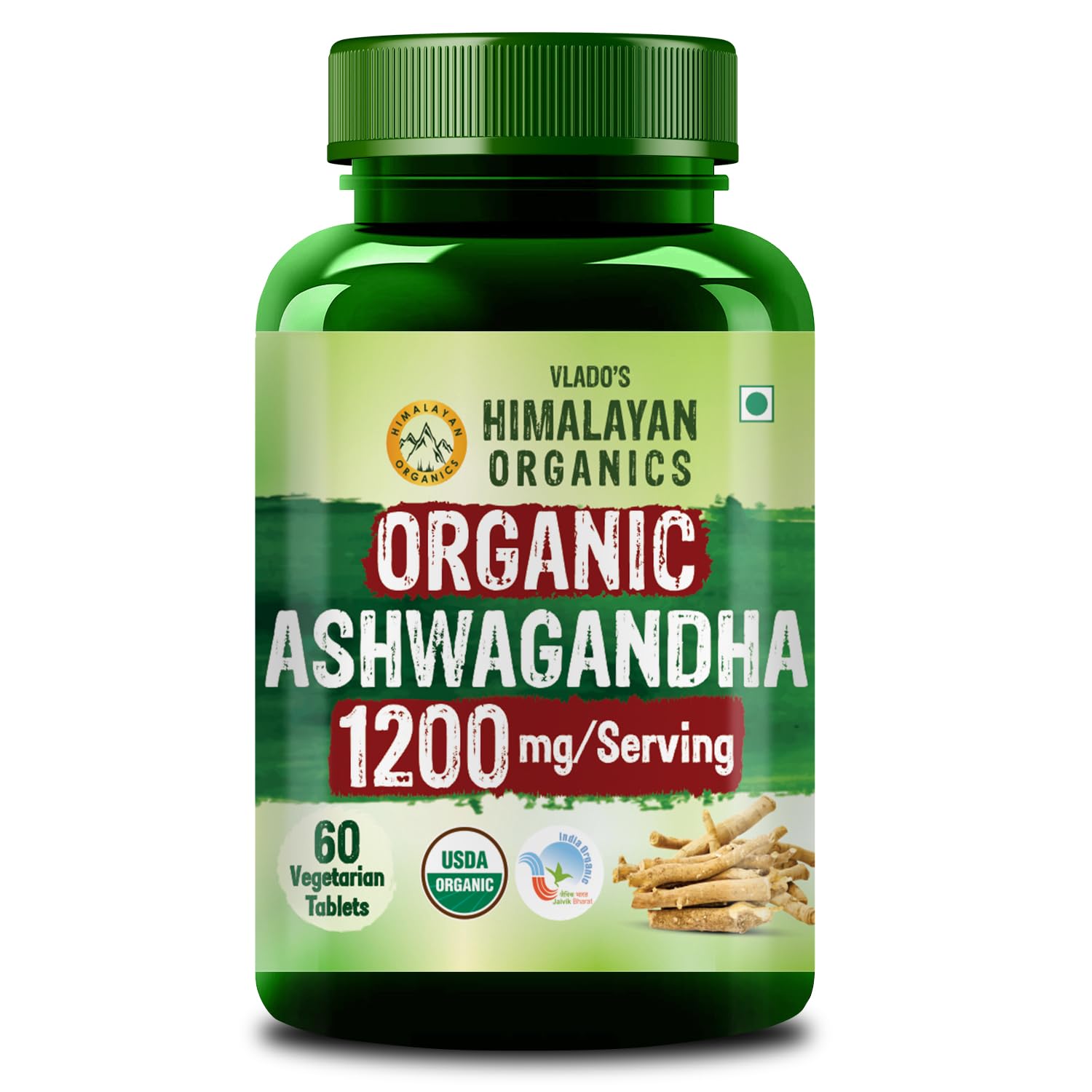 Organic Ashwagandha 1200mg Tablets | Stress Anxiety Relief Tablets | Ashwagandha Powder tablet 1000 mg | Rejuvenates Mind Body General Wellness - 60 Tablets