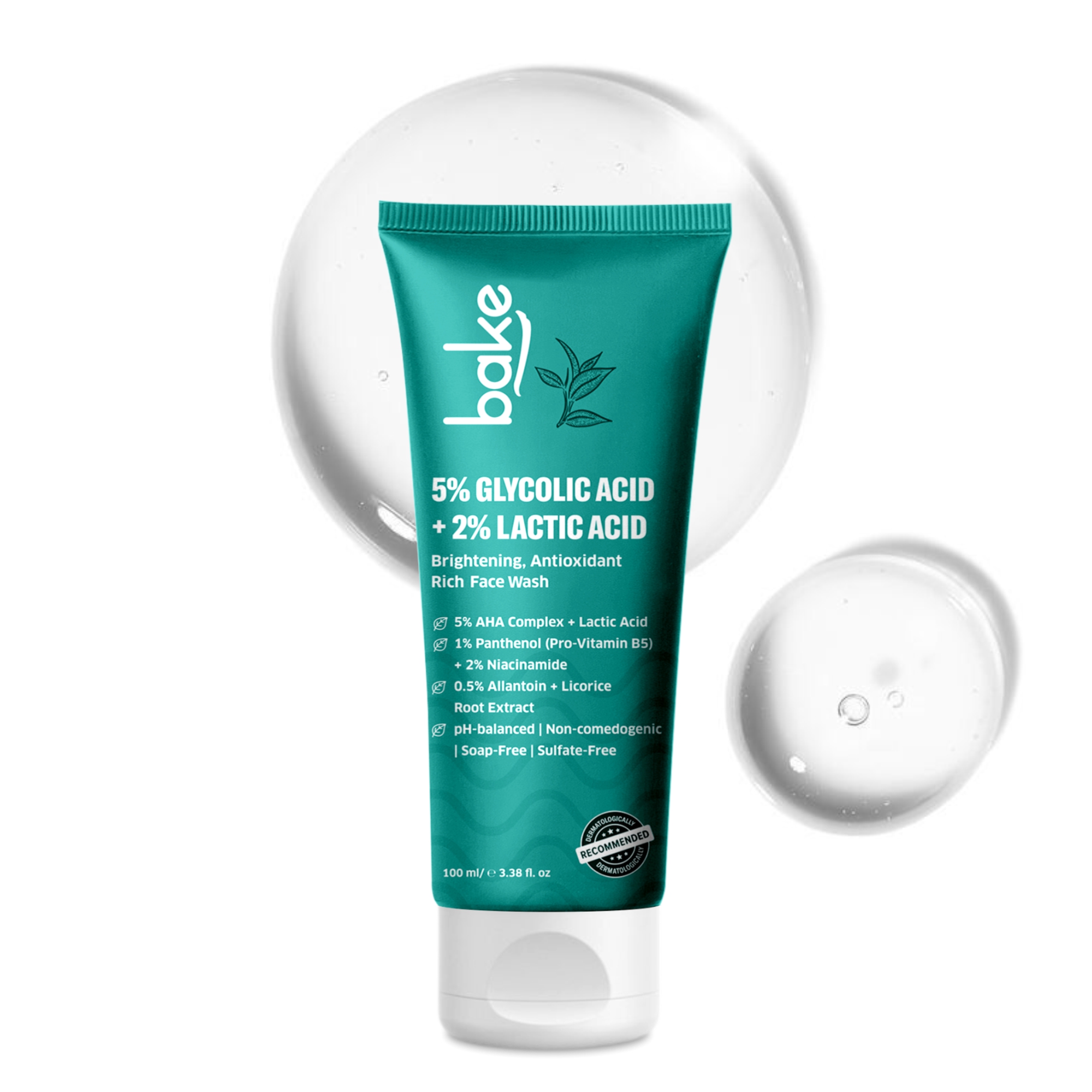 Bake 5 Glycolic Acid + 2 Lactic Acid Face Wash for Brightening, Exfoliation and Pigmentation Removal – 100ml