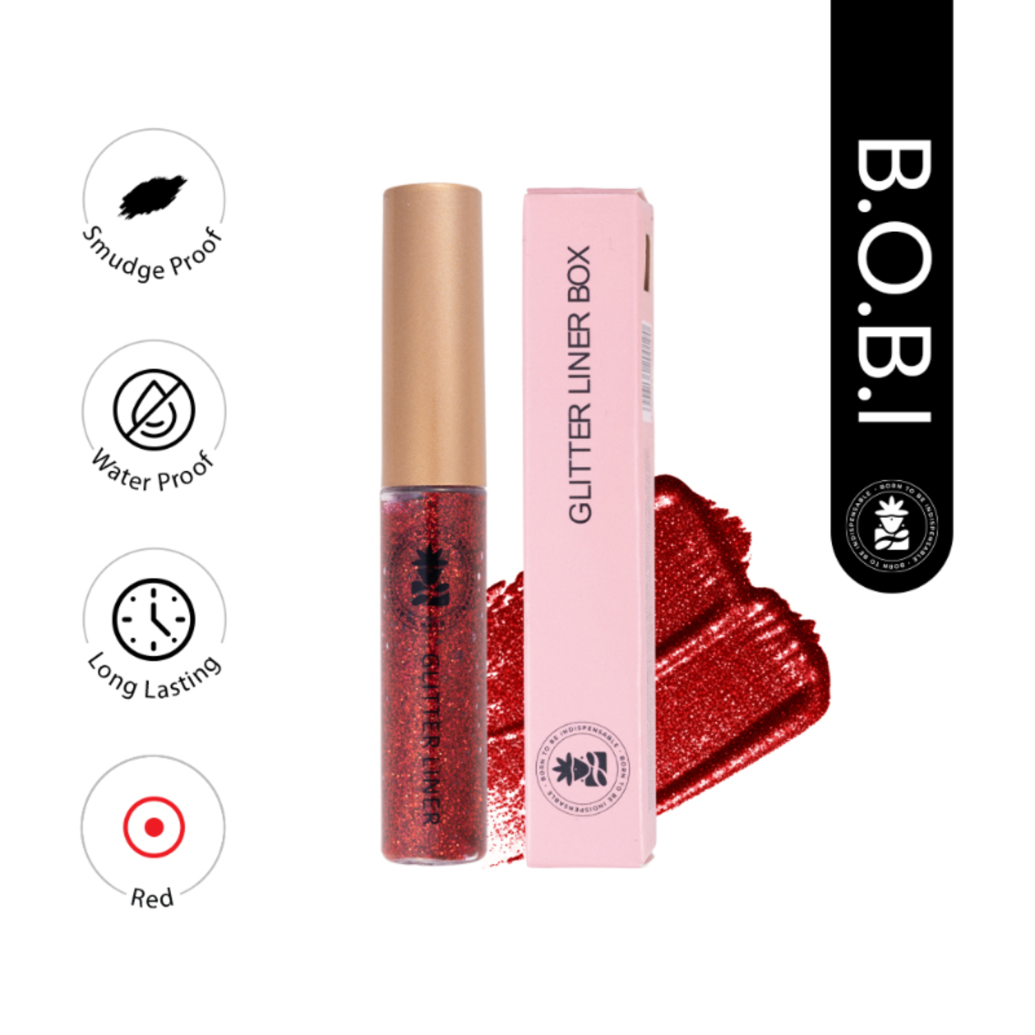 Glitter Eyeliner Red | Diamond Sparkle Finish | Waterproof Long Wear | Quick Dry Smudgeproof | Felt-Tip Precision | Cruelty-Free Paraben-Free-5ml