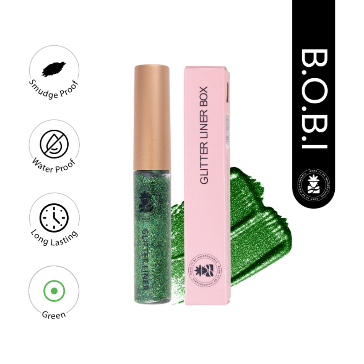 Glitter Eyeliner Green | Diamond Sparkle Finish | Waterproof Long Wear | Quick Dry Smudgeproof | Felt-Tip Precision | Cruelty-Free Paraben-Free-5ml