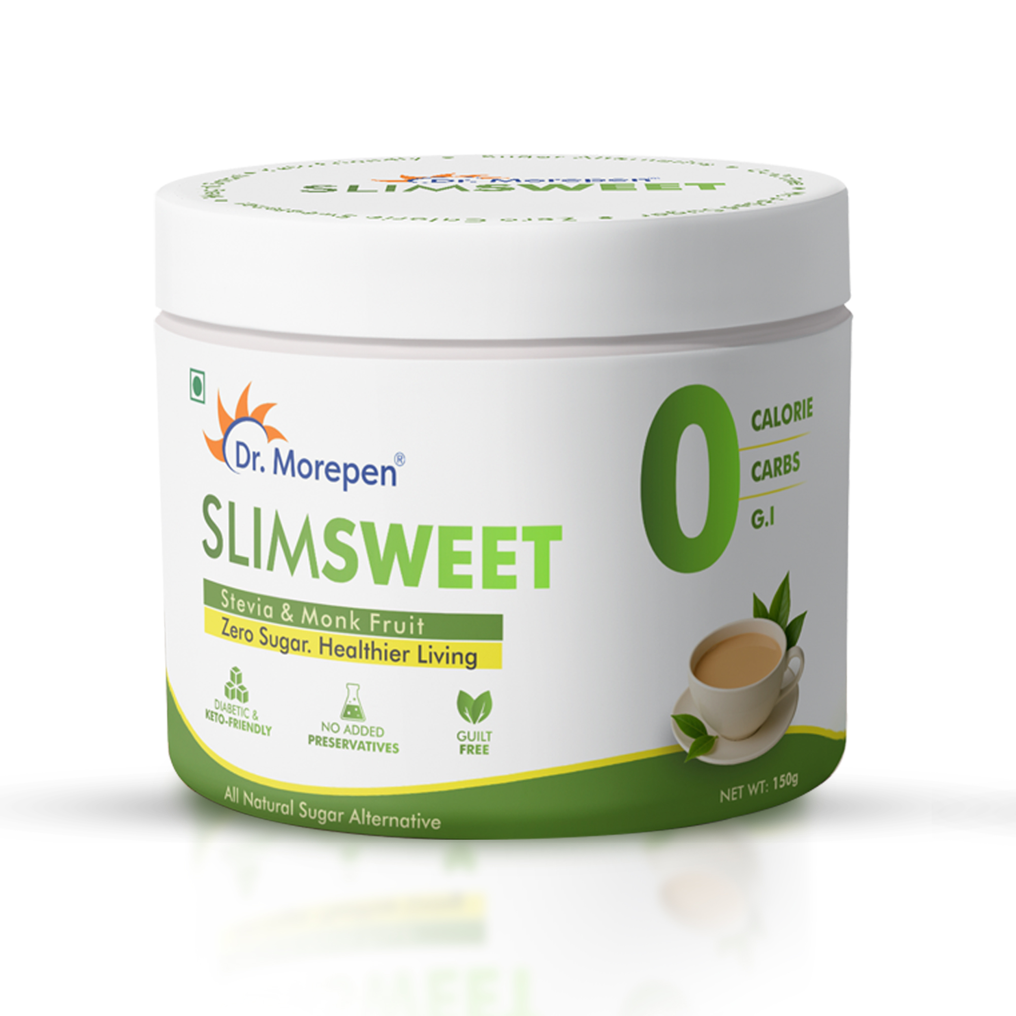 SlimSweet Natural Sugar Substitute with Stevia Monk Fruit, Zero Calorie, Zero Sugar, Keto-Friendly Sweetener 150gm