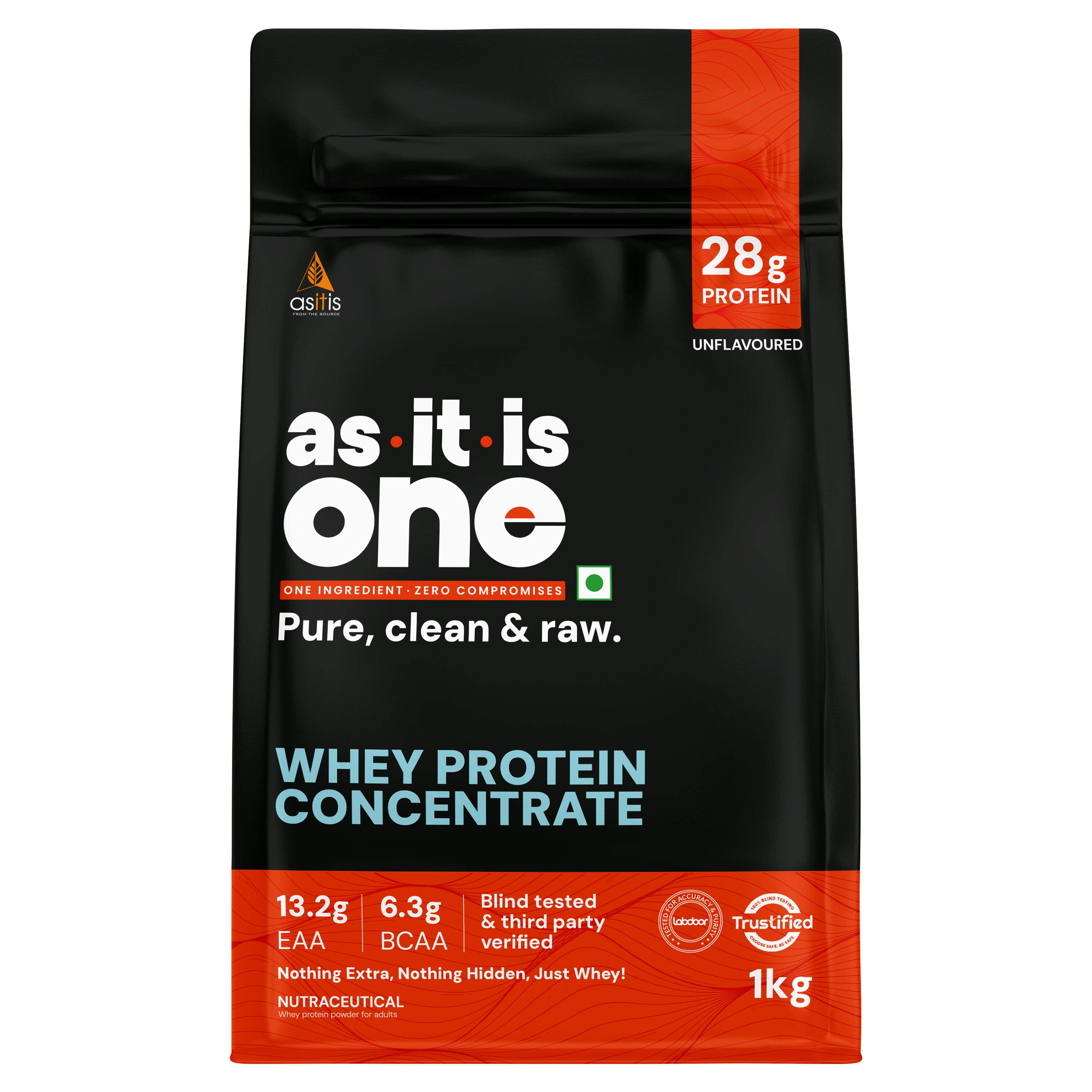 ONE Whey Protein Concentrate I Pure, Clean Raw I 28g Protein per Serve, Unflavoured 1kg I Labdoor Trustified Certified I No Amino Spike OR Heavy Metals I Protein for All Ages Adults