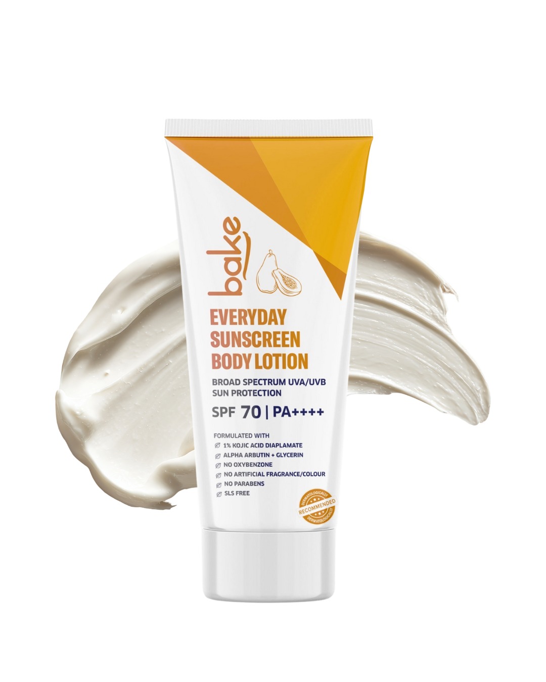 BAKE Everyday Sunscreen Body Lotion SPF 70 PA++++ for Brightening, Spot Fade Sun Protection - 200ml
