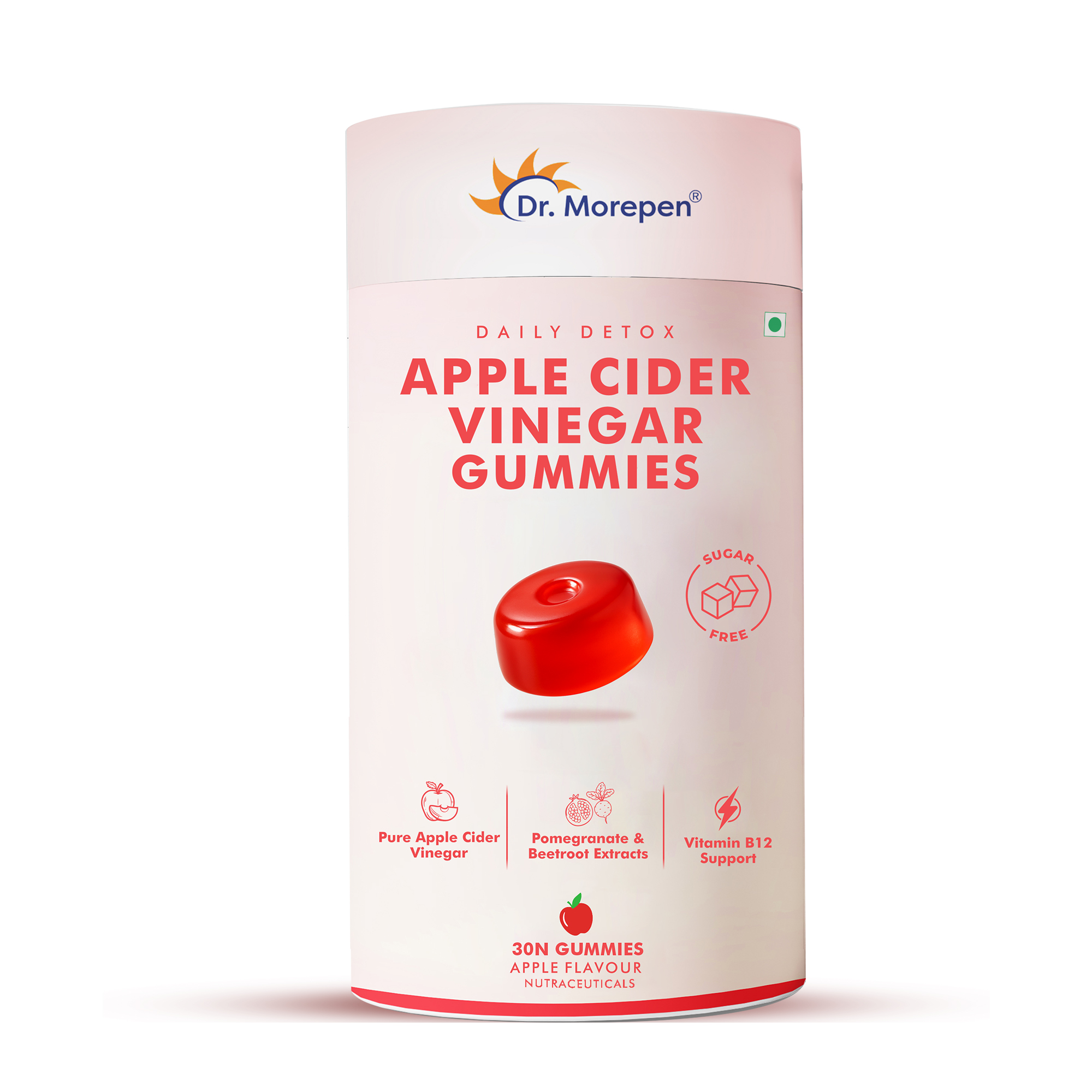 Apple Cider Vinegar Gummies with Pomegranate, Beetroot Vitamin B12, Sugar-Free Daily Detox Supplement Apple Flavour, 30 Gummies