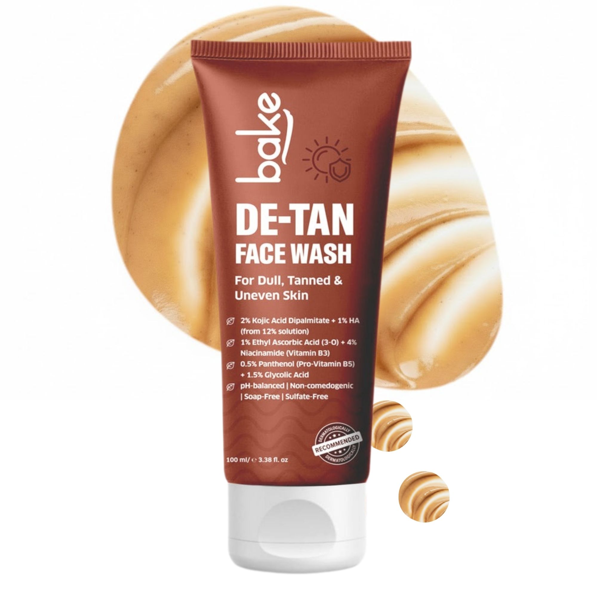 De-Tan Face Wash with Kojic Acid Glycolic Acid for Tanned, Uneven Skin Tone, Glow Spot Reduction 100ml