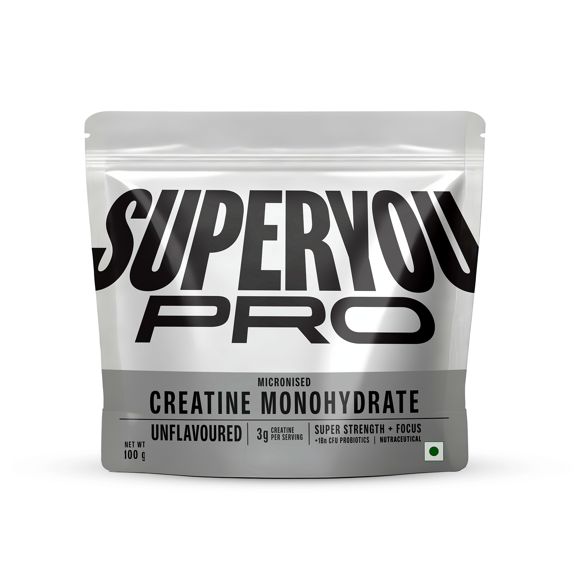 Pro Micronized Creatine Monohydrate Powder | Unflavoured | 100gm | 33 Servings | Micronized to 200 Mesh | 1Bn CFU Probiotics | Enhanced Muscle Strength with Rapid Absorption |Pre-Post Workout Supplement | Zero Calories | Zero Sugar | No Artificial Preserv