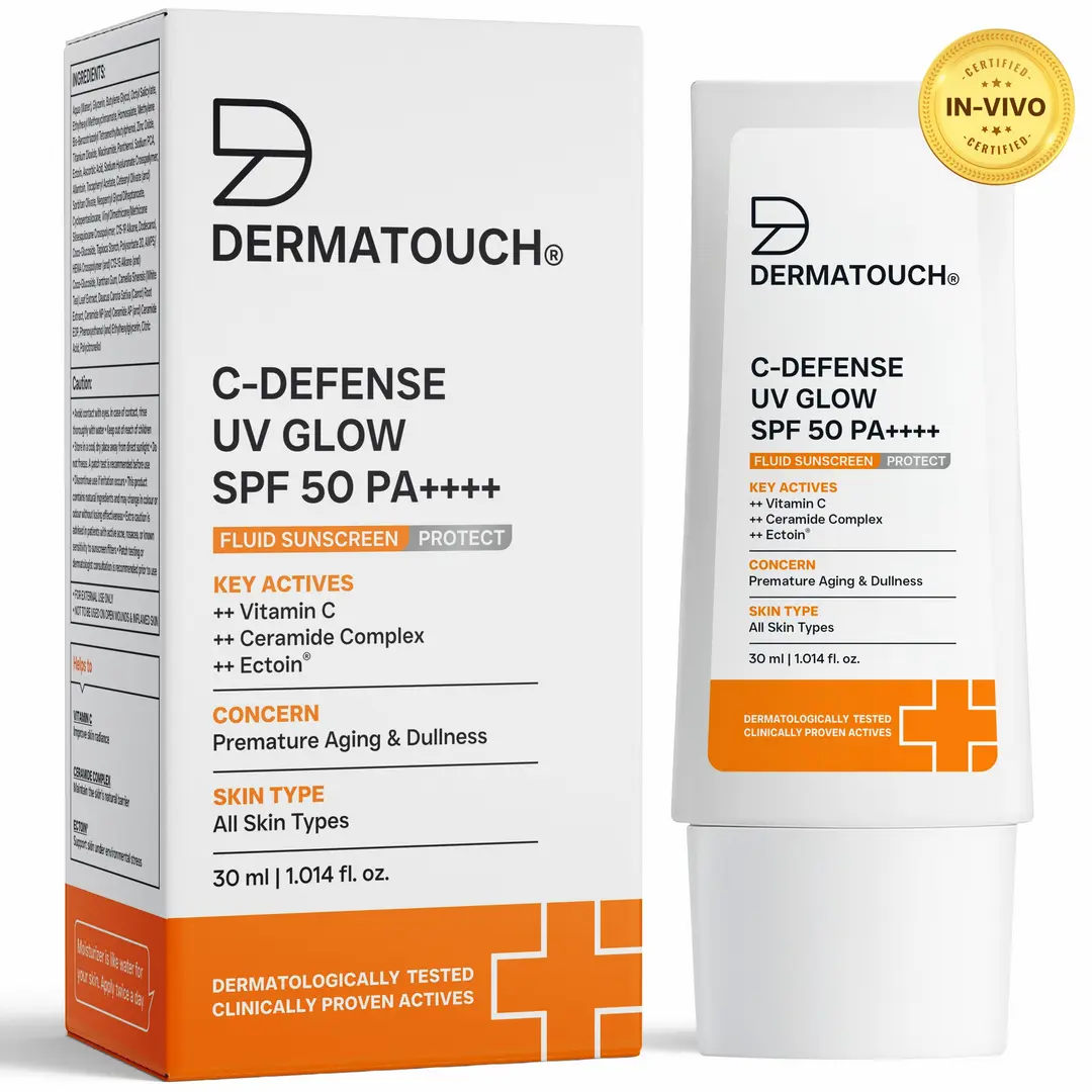 C-Defense Uv Glow Spf 50 Pa++++ Fluid Sunscreen Lightweight Daily Sunscreen For Premature Aging Dullness / Suitable For All Skin Types | 30ml