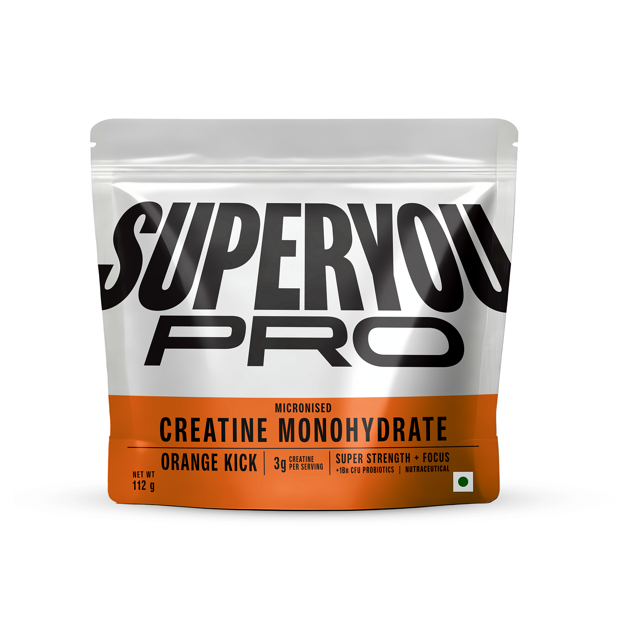 Micronized Creatine Monohydrate Powder | Orange Kick | 100gm | 33 Servings | Micronized to 200 Mesh | 1Bn CFU Probiotics | Enhanced Muscle Strength with Rapid Absorption |Pre-Post Workout Supplement | Zero Calories | Zero Sugar | No Artificial Preservativ