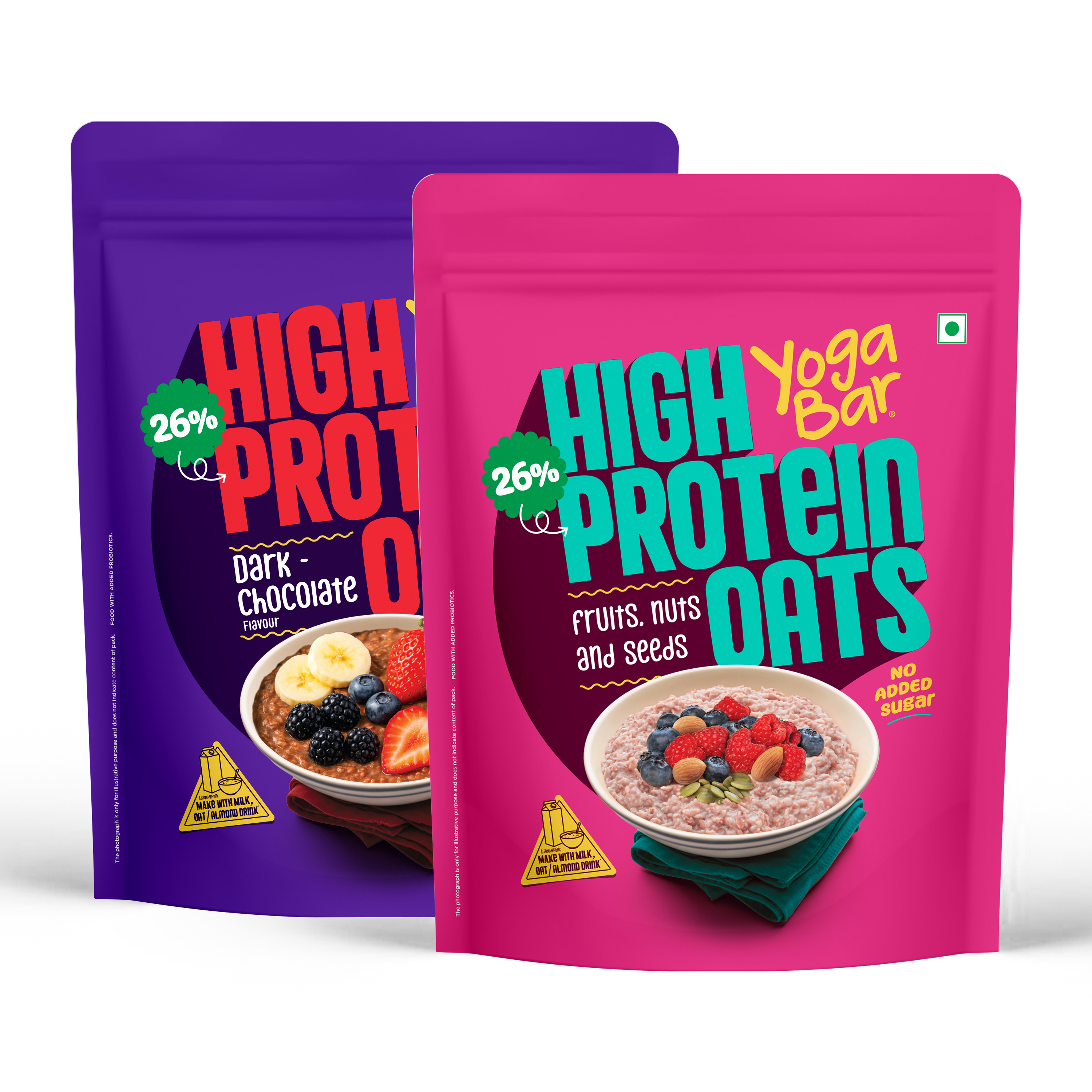 26g High Protein Oats Dark Chocolate and Fruits Nuts and Seeds Combo pack 1kg each