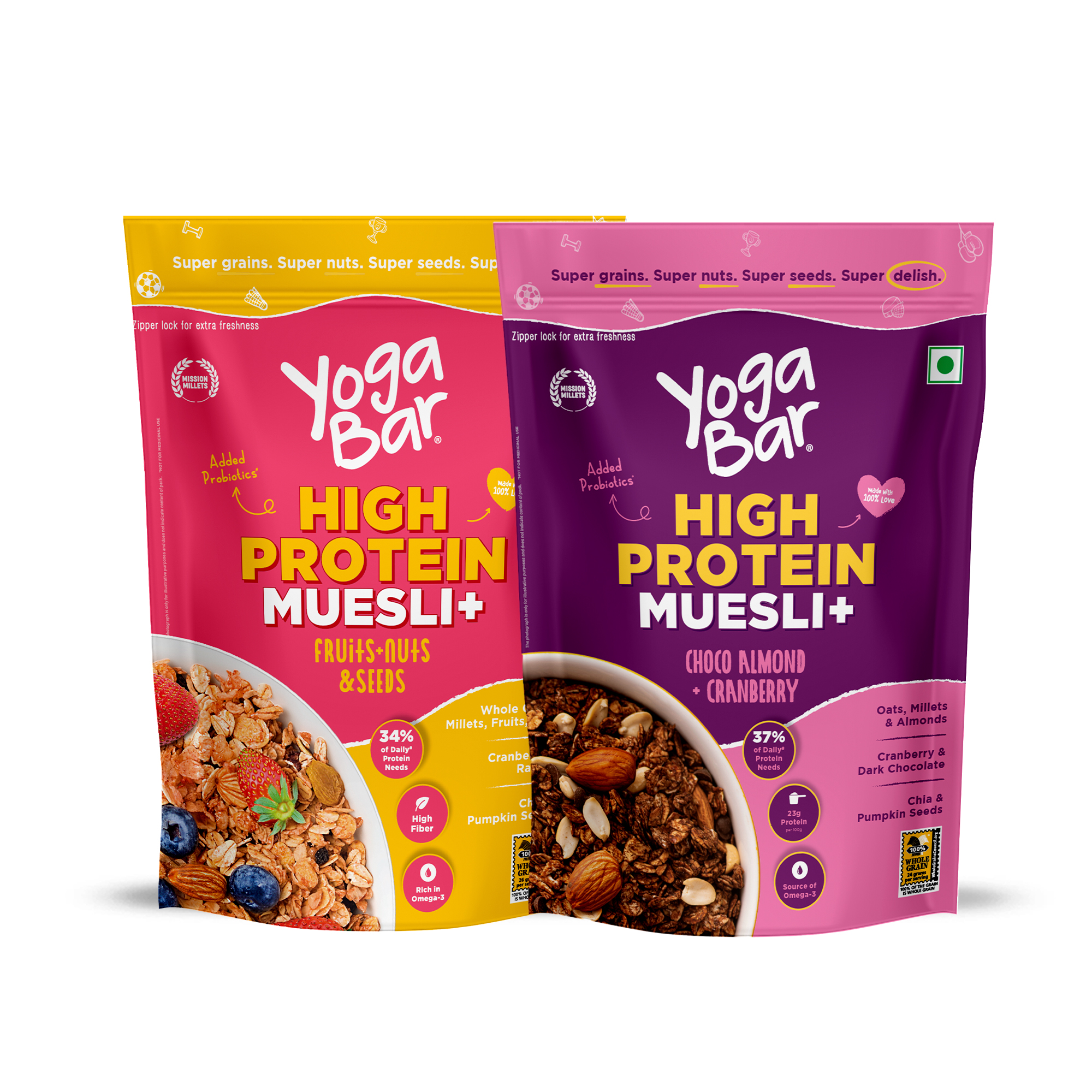 Protein Muesli | Chocolate Almond Cranberry 850gm | Fruit and Nuts 850gm Combo Pack of 2
