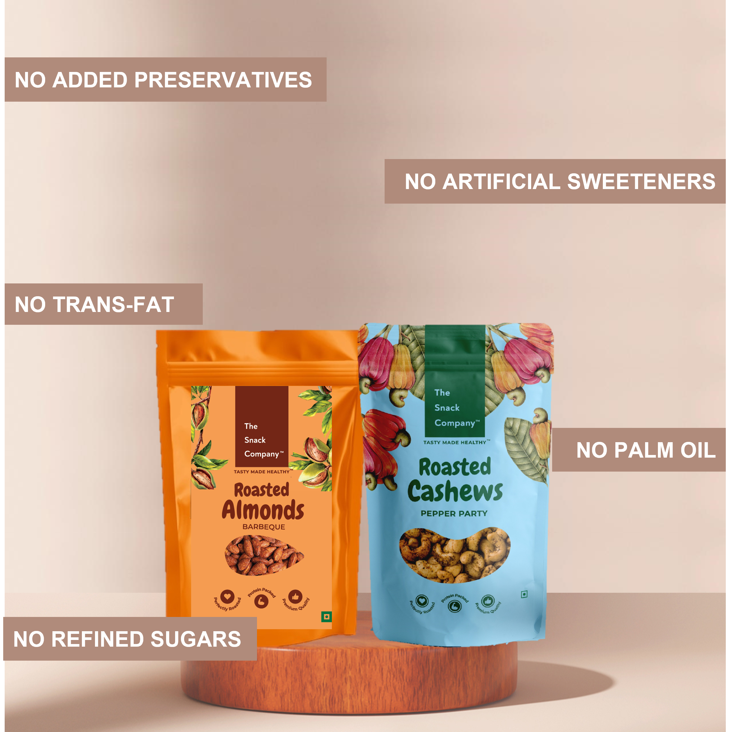 Nuts Combo: Salt Pepper Cashew 100gm Smoky Barbeque Almonds 100gm | Tea Time Snack | Dry-fruit Snacks | Roasted not fried