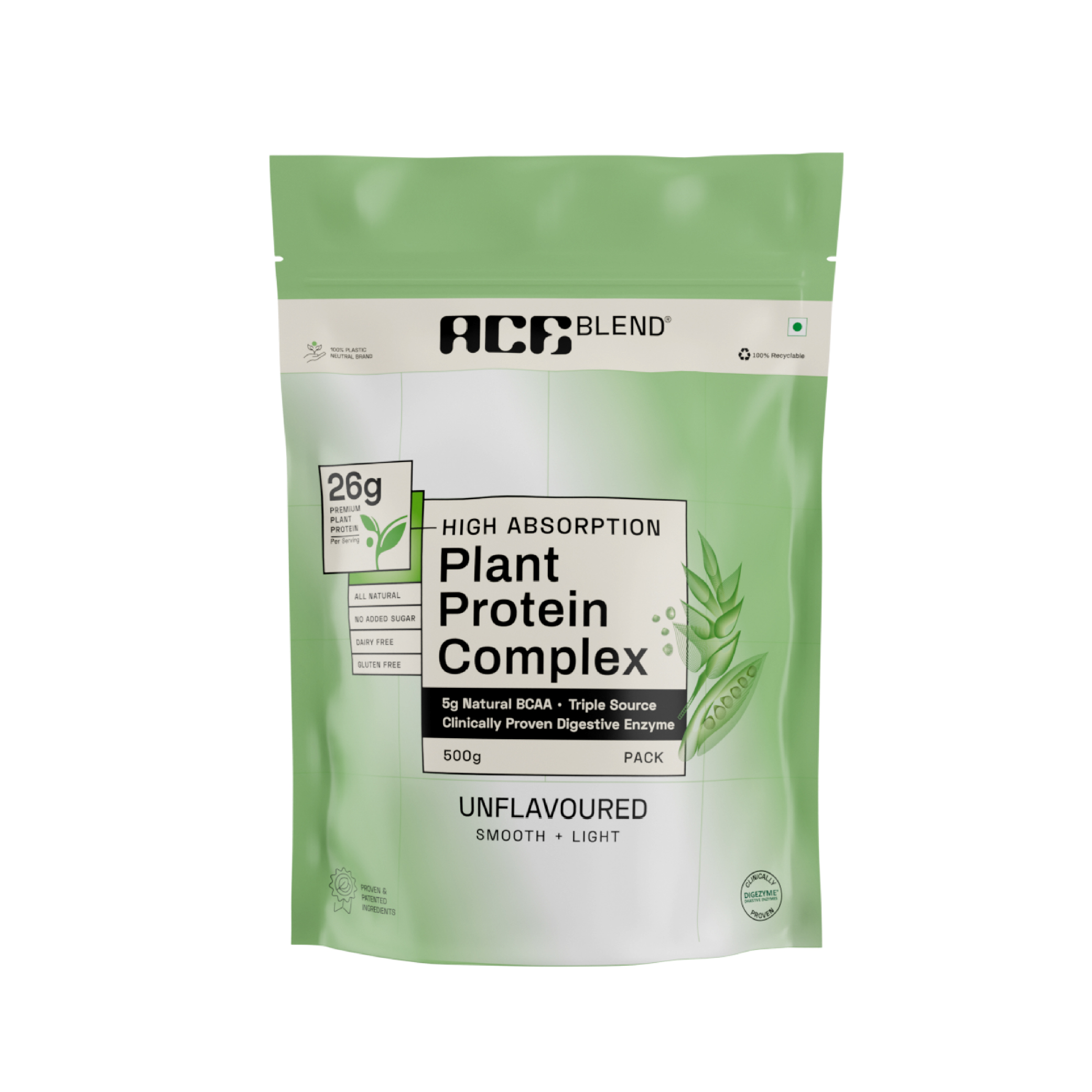 Unflavoured Plant Protein Triple Complex, 26gm Protein per Serving, Gut Friendly | 50gm