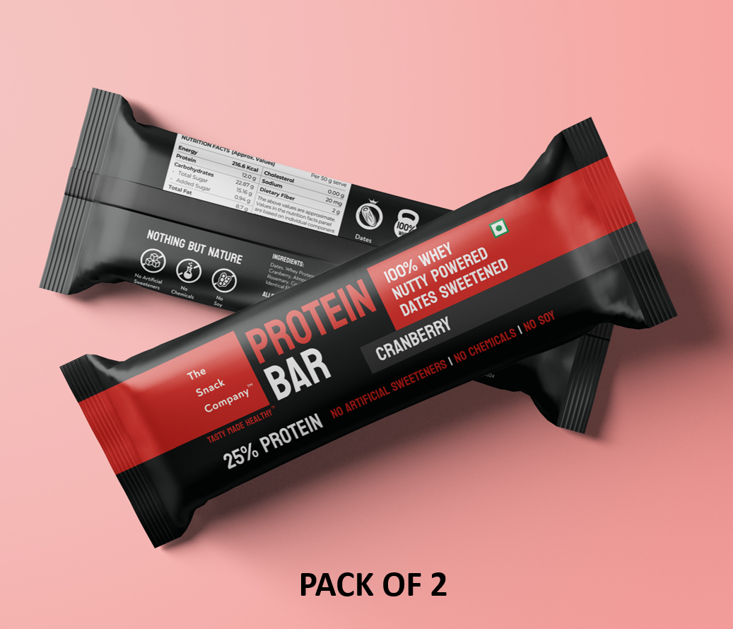 Cranberry Protein Bar 50gm Pack of 2| 100 Whey Protein Bar | 25 Protein in every serve