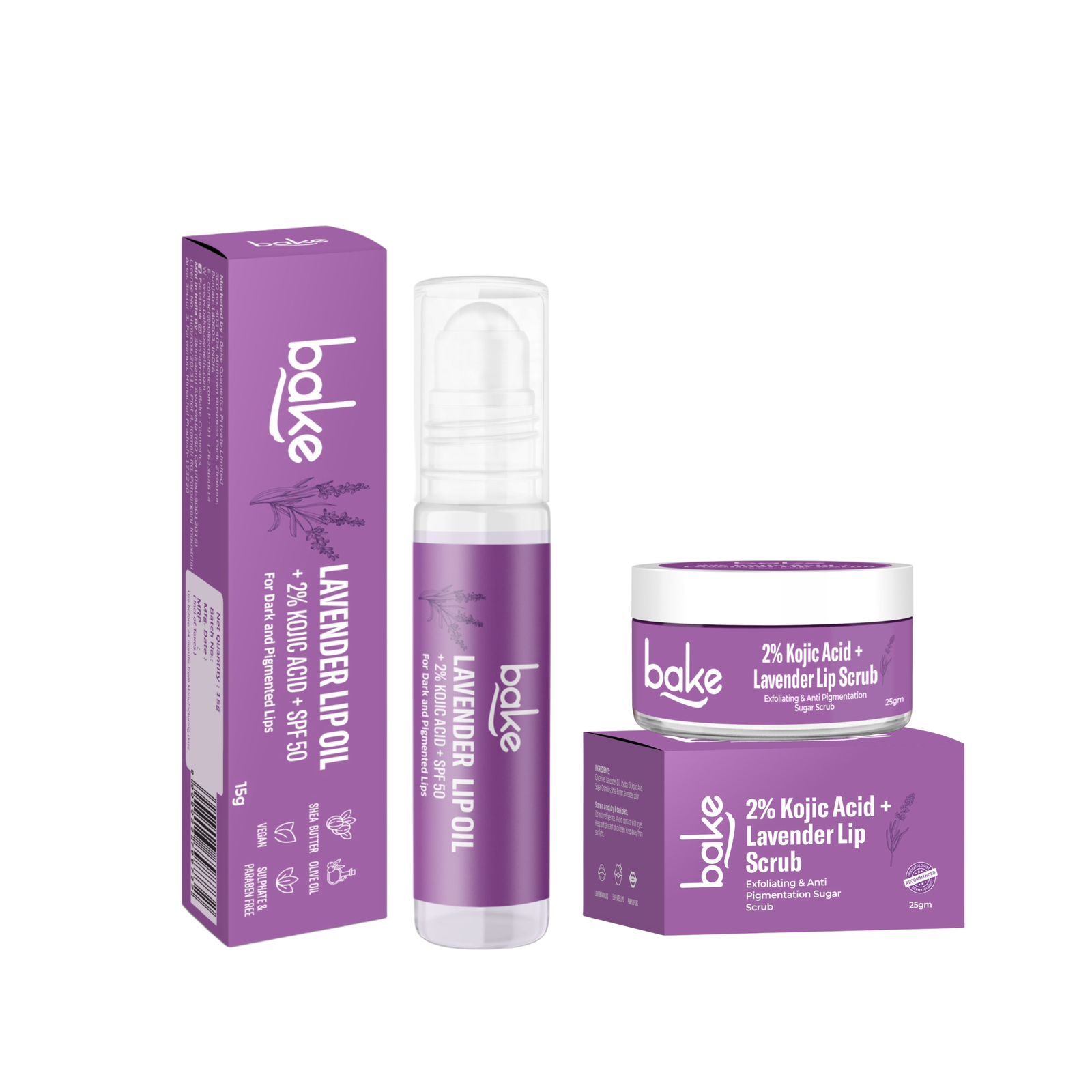 Kojic Acid Lavender Lip Care Kit SPF 50 - Lip Oil Scrub for Dark Lips, Hydrating Brightening 40gm