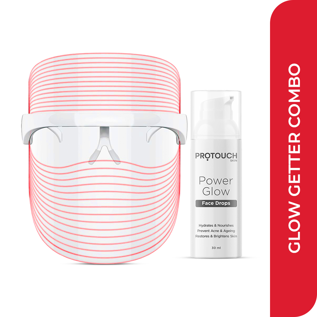 GLOW GETTER Led Face Mask + Power Glow Face Drops Brightening Nourishing Anti Acne Anti-aging | For Clear Glowing Skin For All Skin Type (Combo)