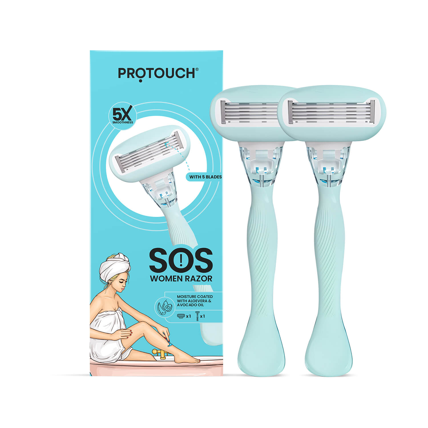SOS Women Razor | Painless One Stroke Hair Removal Razor | 5-Blade Technology | Flexible Head for Flexible Shave | All Skin Types (Pack of 2)