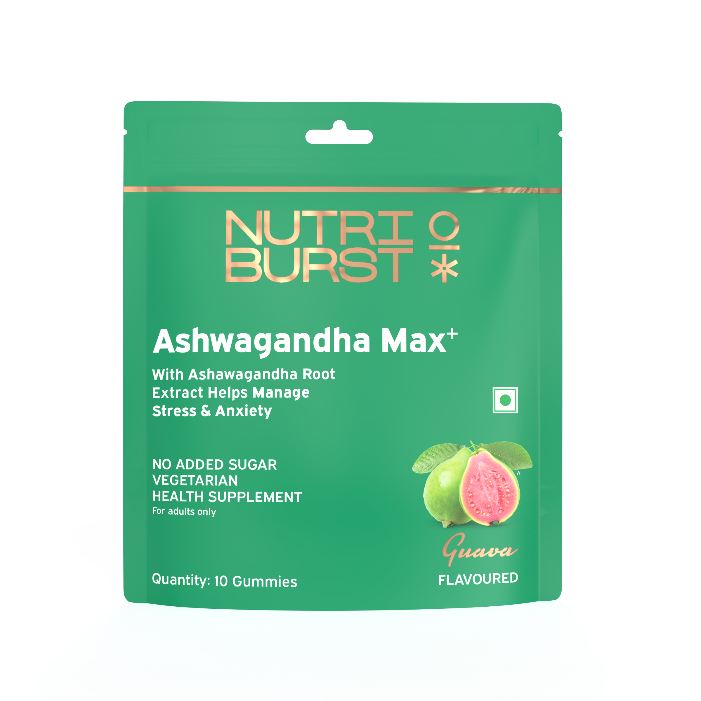 Ashwagandha Max 500mg Gummies for Stress and Anxiety Relief Vigour, Energy, Power Stamina Relax Refresh Mind Body Guava Flavor Gummies, No added sugar 10 Gummy