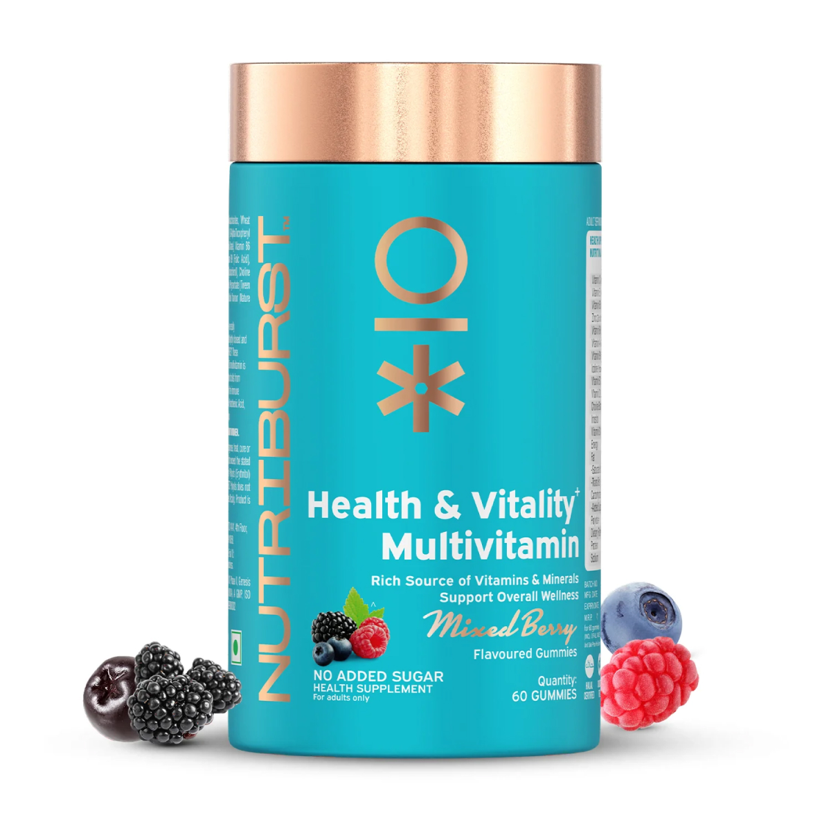 Health Vitality Gummies with Multi Vitamins A, B, C, D, E Biotin No-Added Sugar Mixed Berry Flavor 100 Vegetarian 220gm