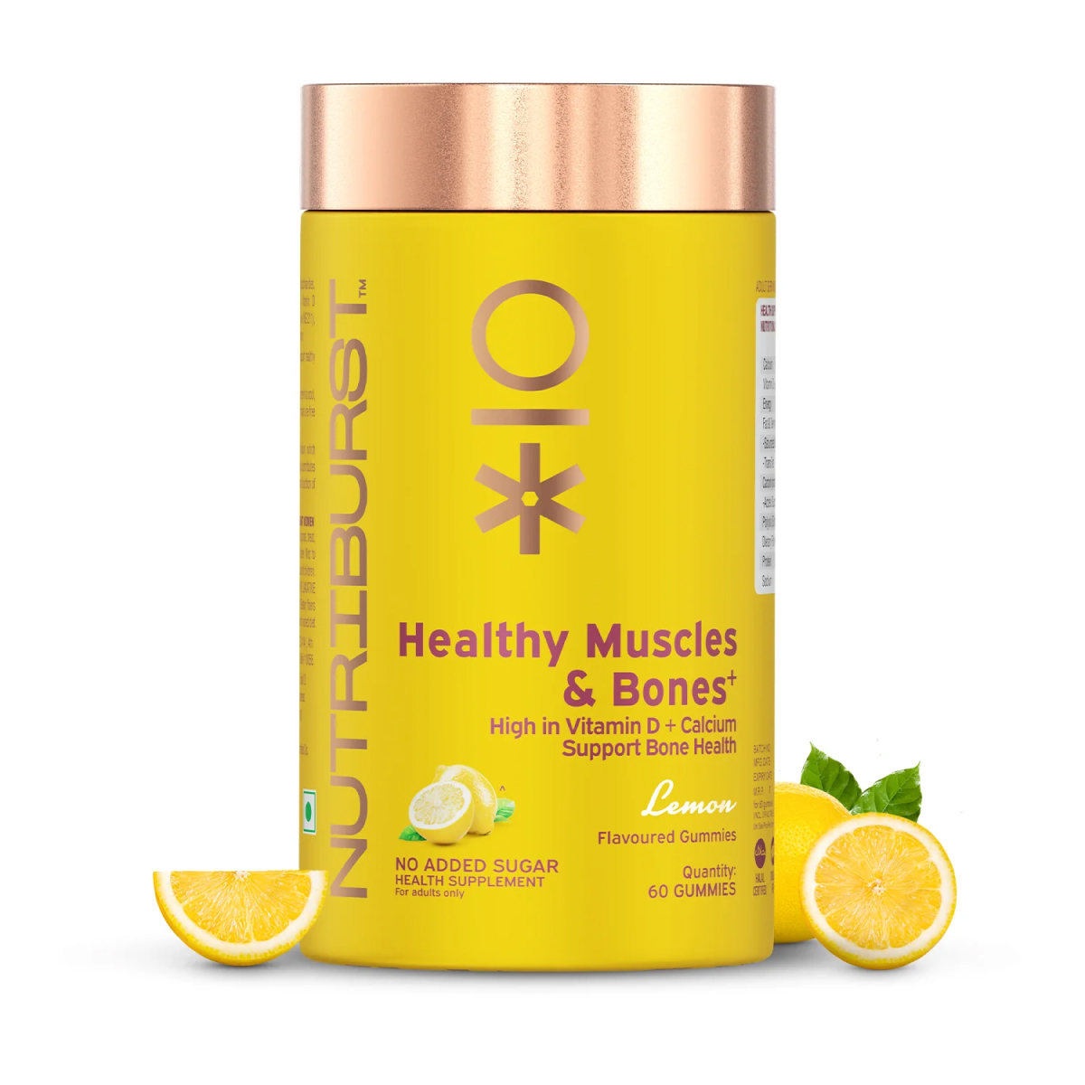 Healthy Muscles Bones Gummies with Calcium Vitamin D to Boosts Immunity No-AddedSugar Lemon Flavor 100 Vegetarian 220gm