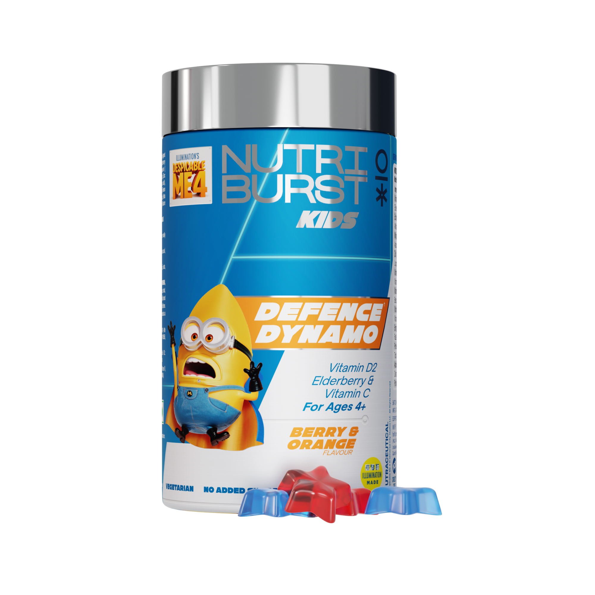 Mighty Bones minions Kids Gummies - Calcium Vit D for Strong Bones Immune Support - Sugar-Free, Gluten-Free, Mixed Fruit Flavor, Chewable, Vegan - For Kids Aged 4+, 220gm