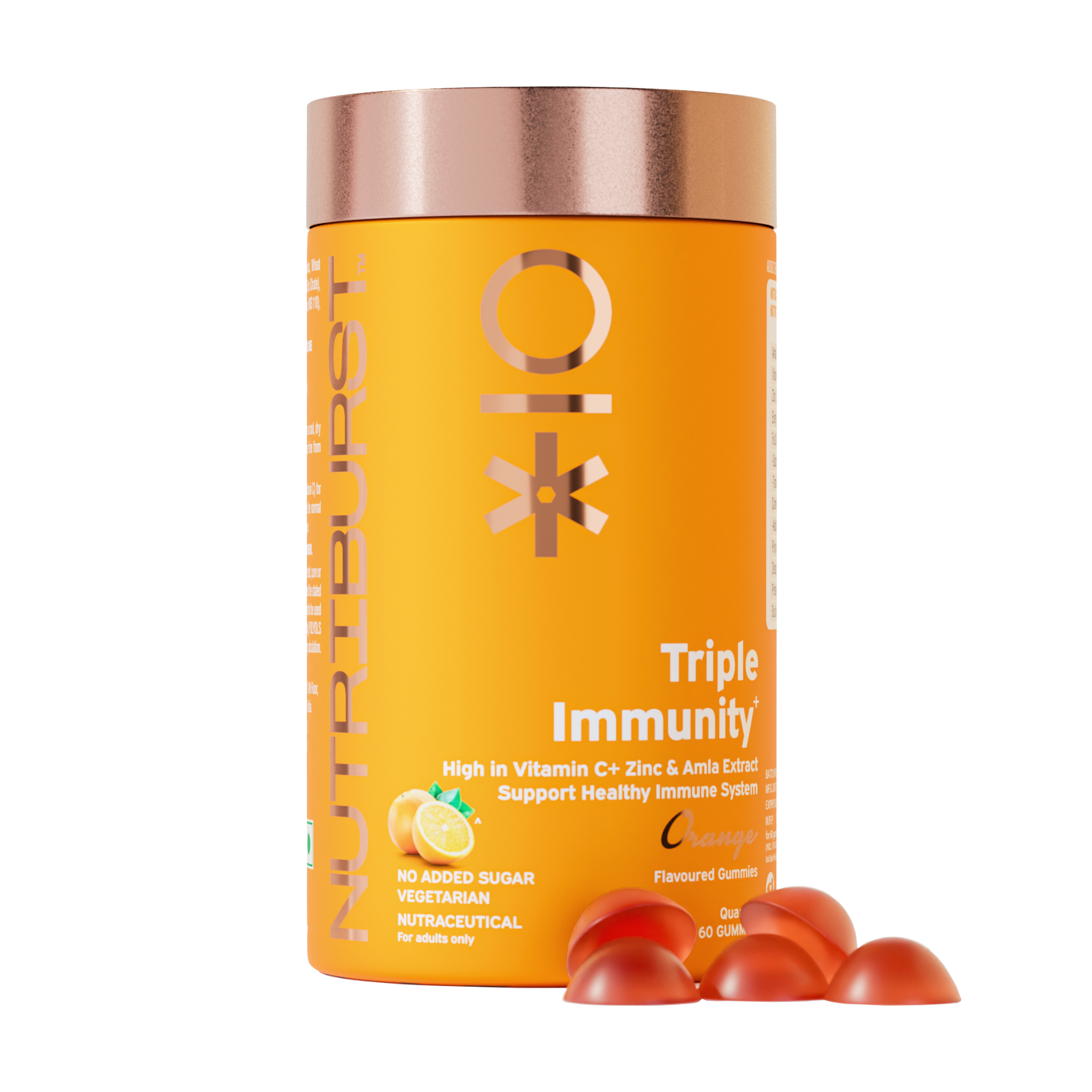 Triple Immunity Gummies with Vitamin C, Zinc and Amla extract No-Added Sugar Orange Flavor 100 Vegetarian 220gm