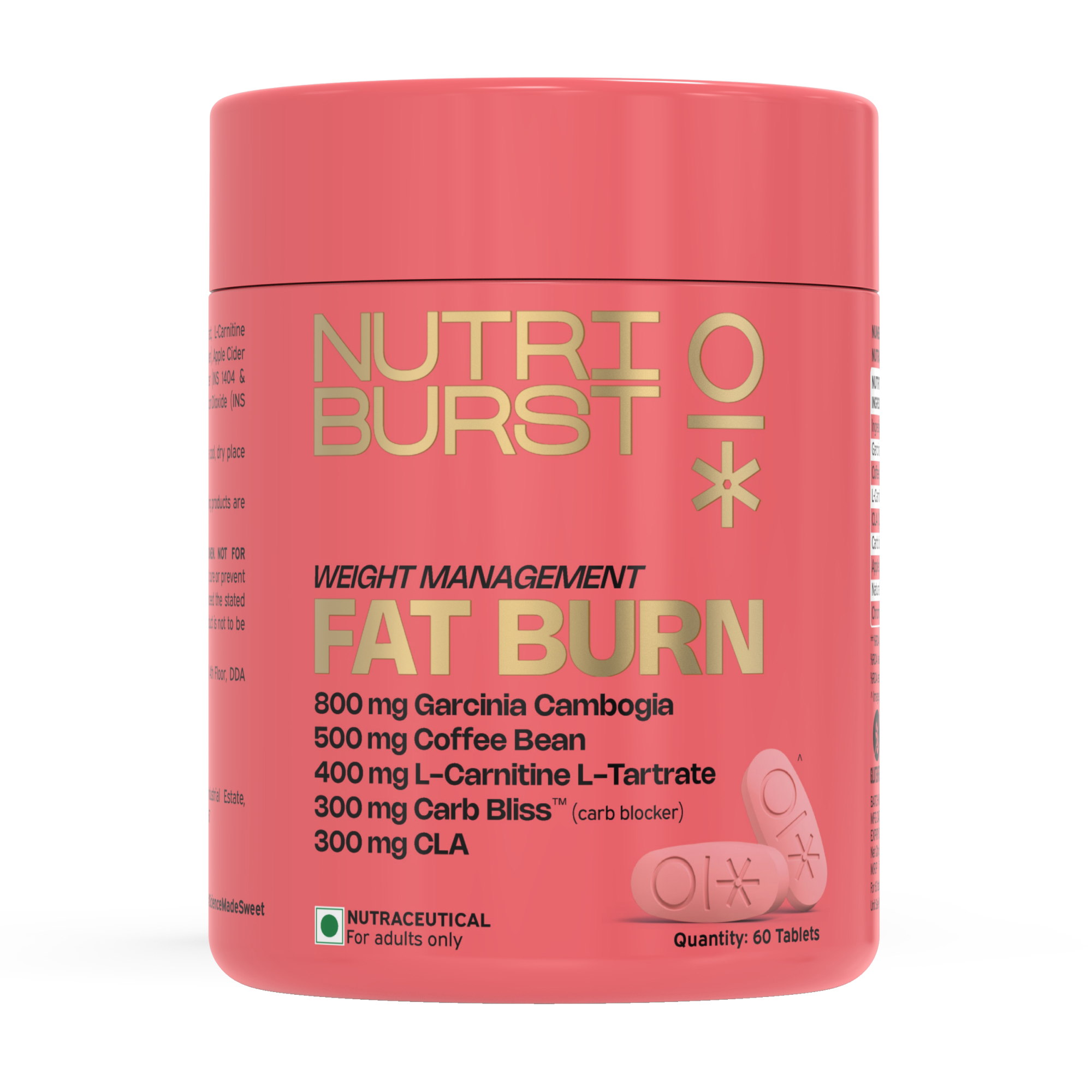 Fat Burn Tablets for Men Women | Weight Management Supplement with Garcinia Cambogia, Green Coffee Bean, L-Carnitine, CLA Carb Blocker | 60 Tablets (1-Month Pack) | 140gm