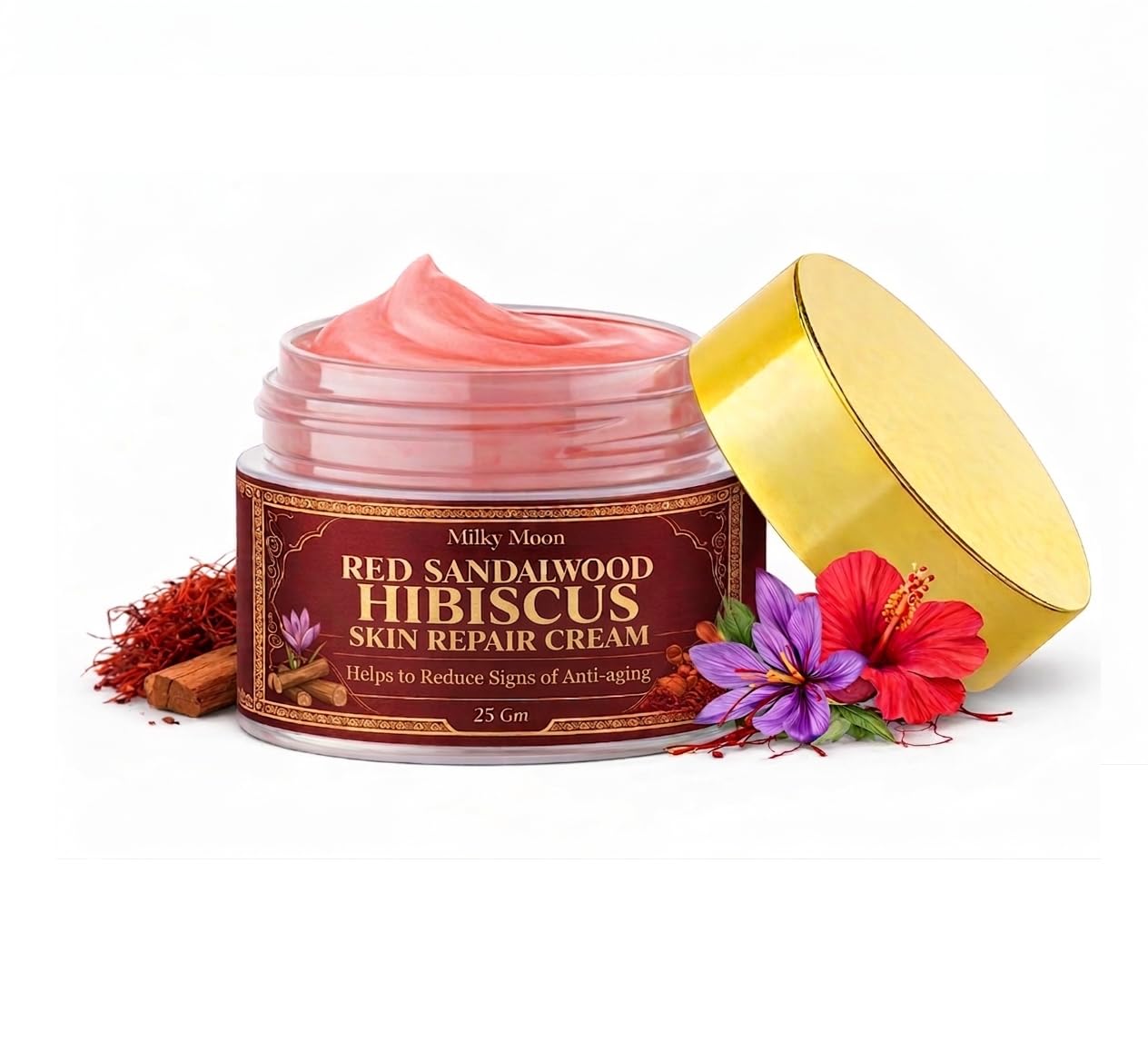 Red Sandalwood Hibiscus Skin Repair Cream, with 0.1 Retinol | Niacinamide 0.2 | Hyaluronic acid | for Anti-Aging, Wrinkles Fine Lines | Improves Skin Firmness | Hydrating, And Radiant Skin | 25gm