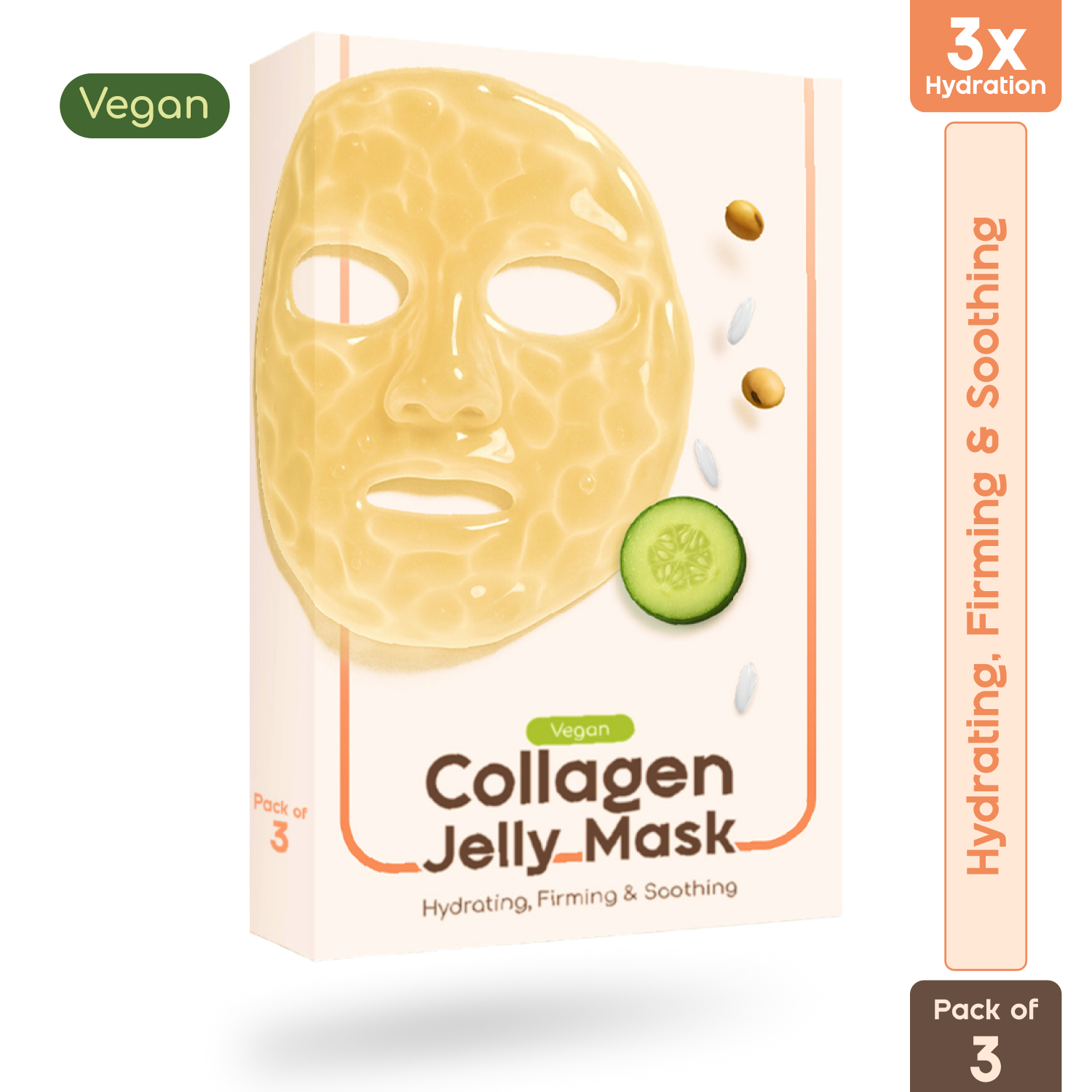 Vegan Collagen Jelly Mask With Rice, Niacinamide Cucumber 60ml Pack of 3