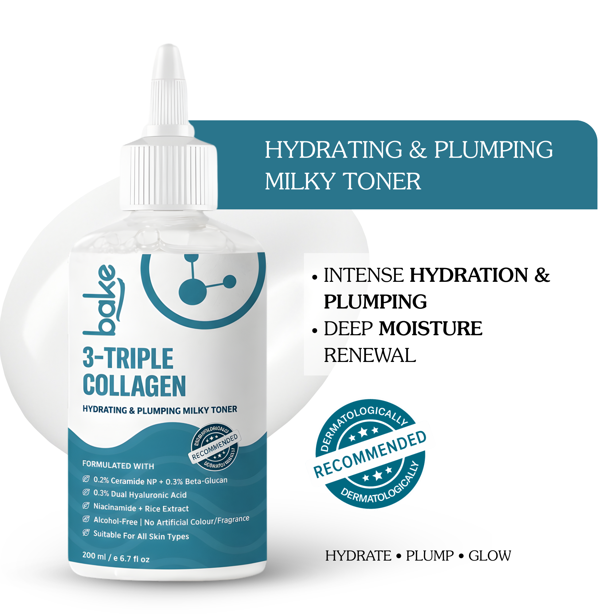 3-Triple Collagen Hydrating Milky Toner for Deep Hydration Barrier Repair 200ml