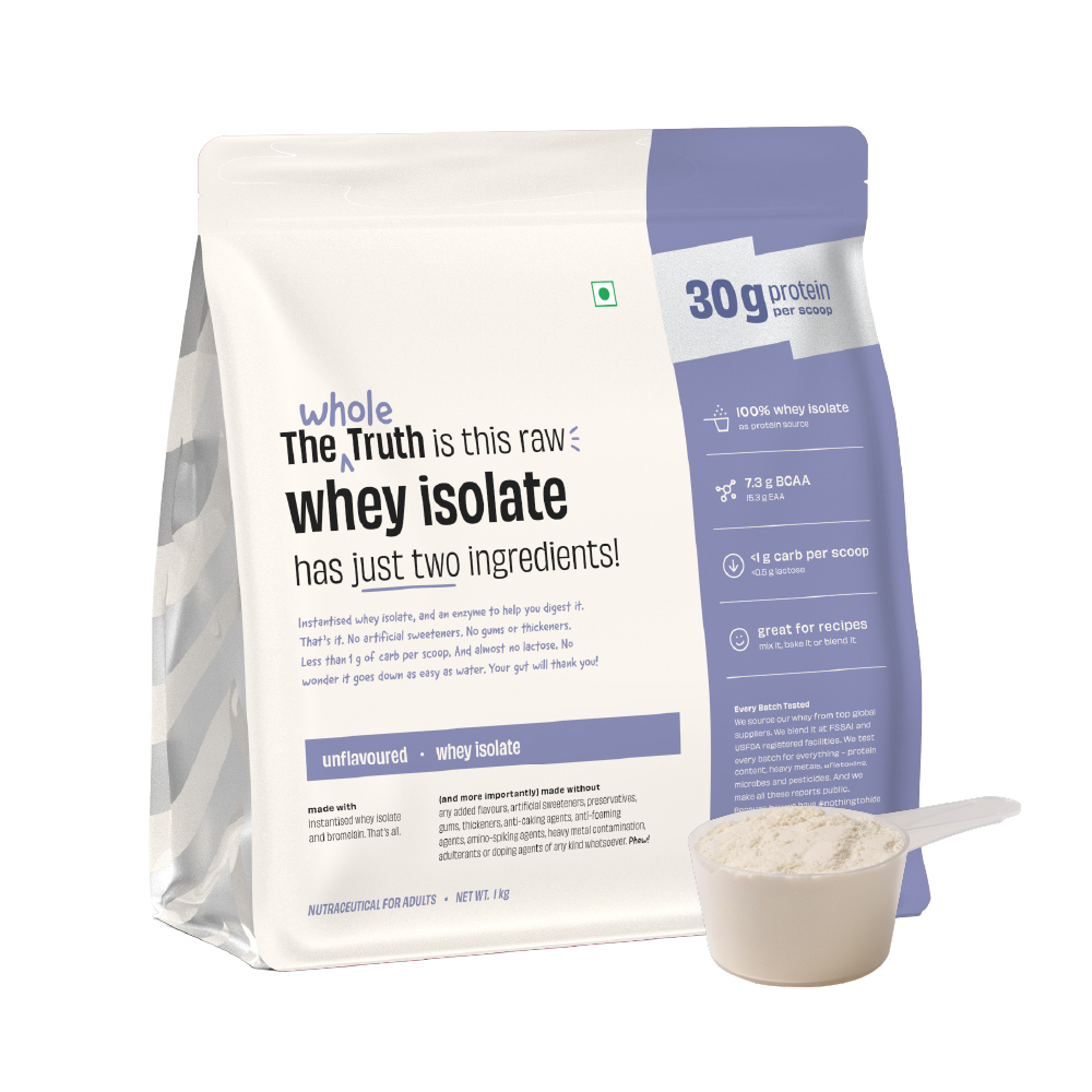 Whey Protein Isolate Unflavoured 1 kg (2.2 lbs) 30g Protein per scoop 7.7g BCAA 100 Authentic Whey No Adulteration Improved Strength, Faster Recovery Muscle Building