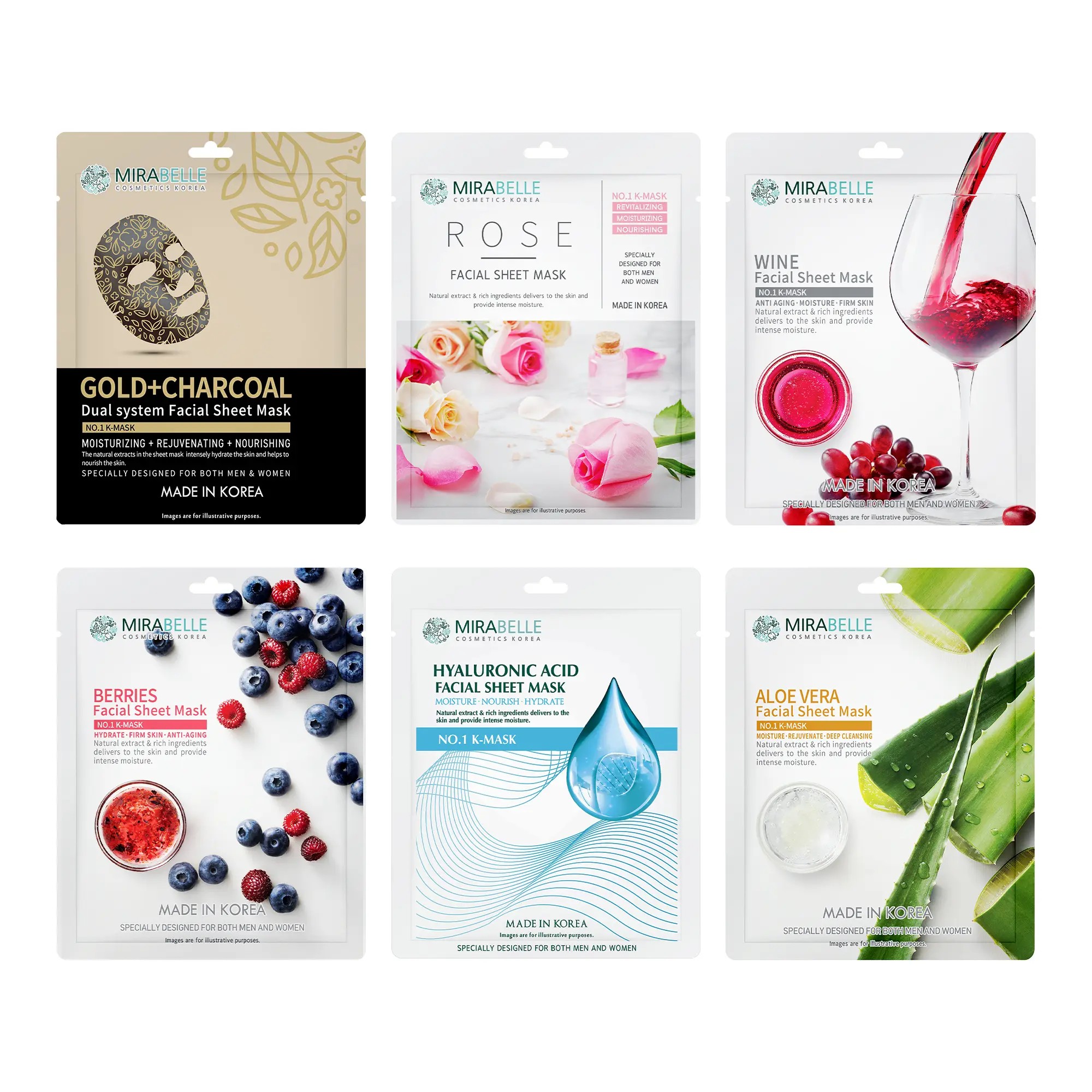Dry Skin Korean Face Mask Sheets Pack of 6