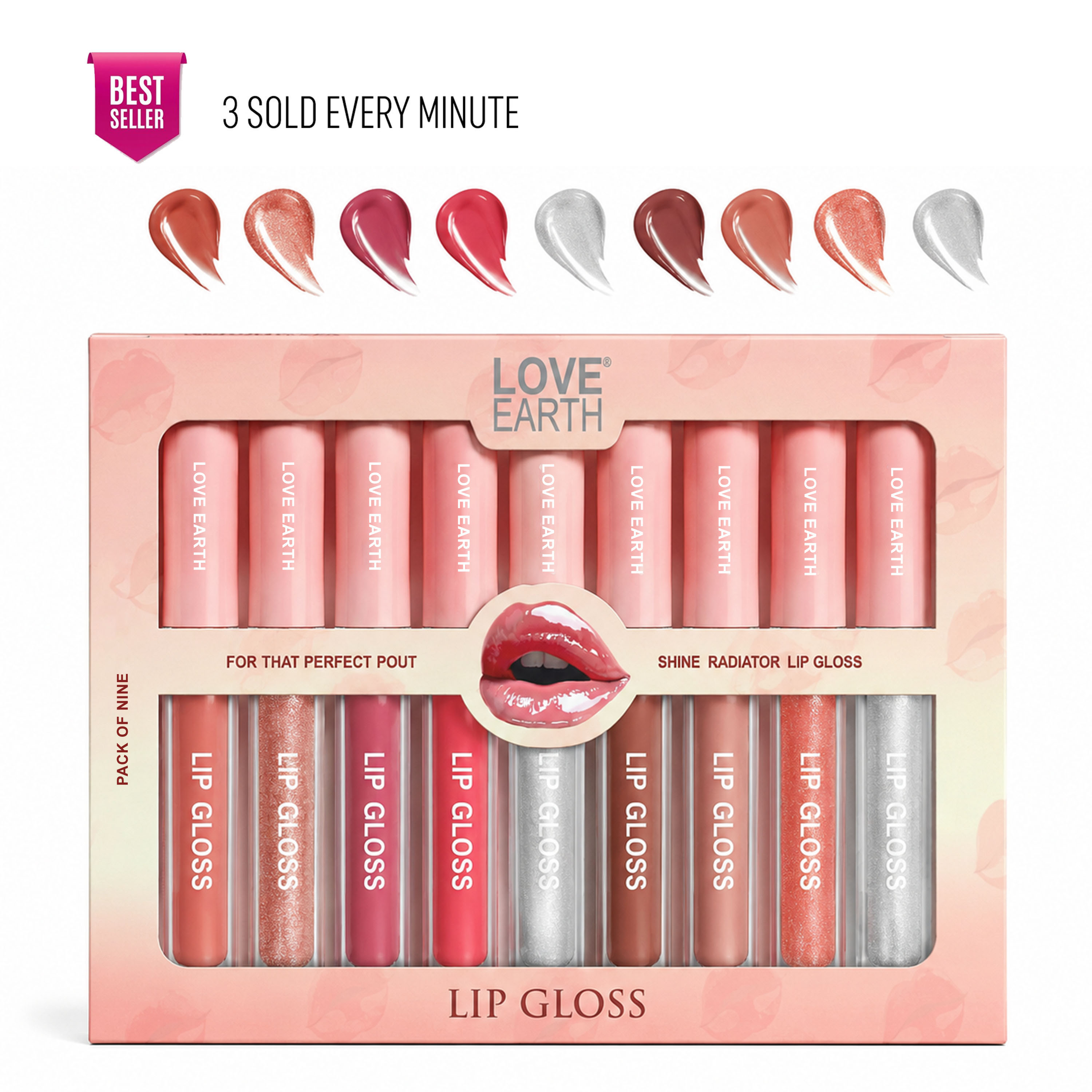 Love Earth Lip Gloss | Multicolor | Shiny Smooth Pack of 9 (1.6*9)