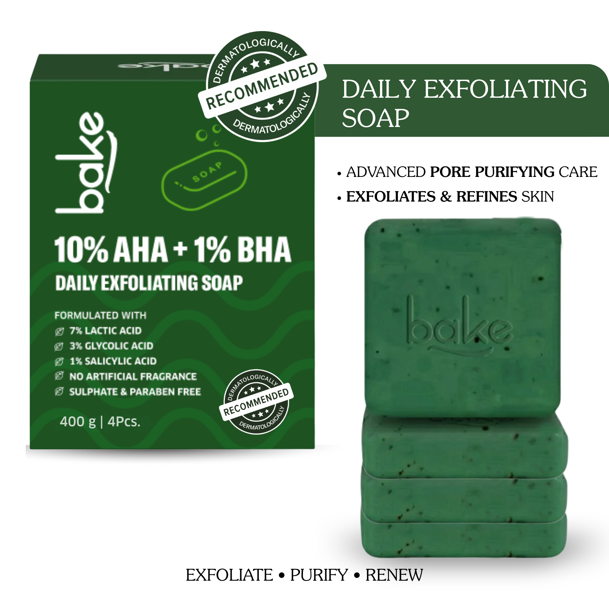 10 AHA + 1 BHA Scrub Treatment Soap with Lactic Acid For Clogged Pores, Exfoliation, Strawberry Skin Bright Underarms Pack of 4(100gm x 4)