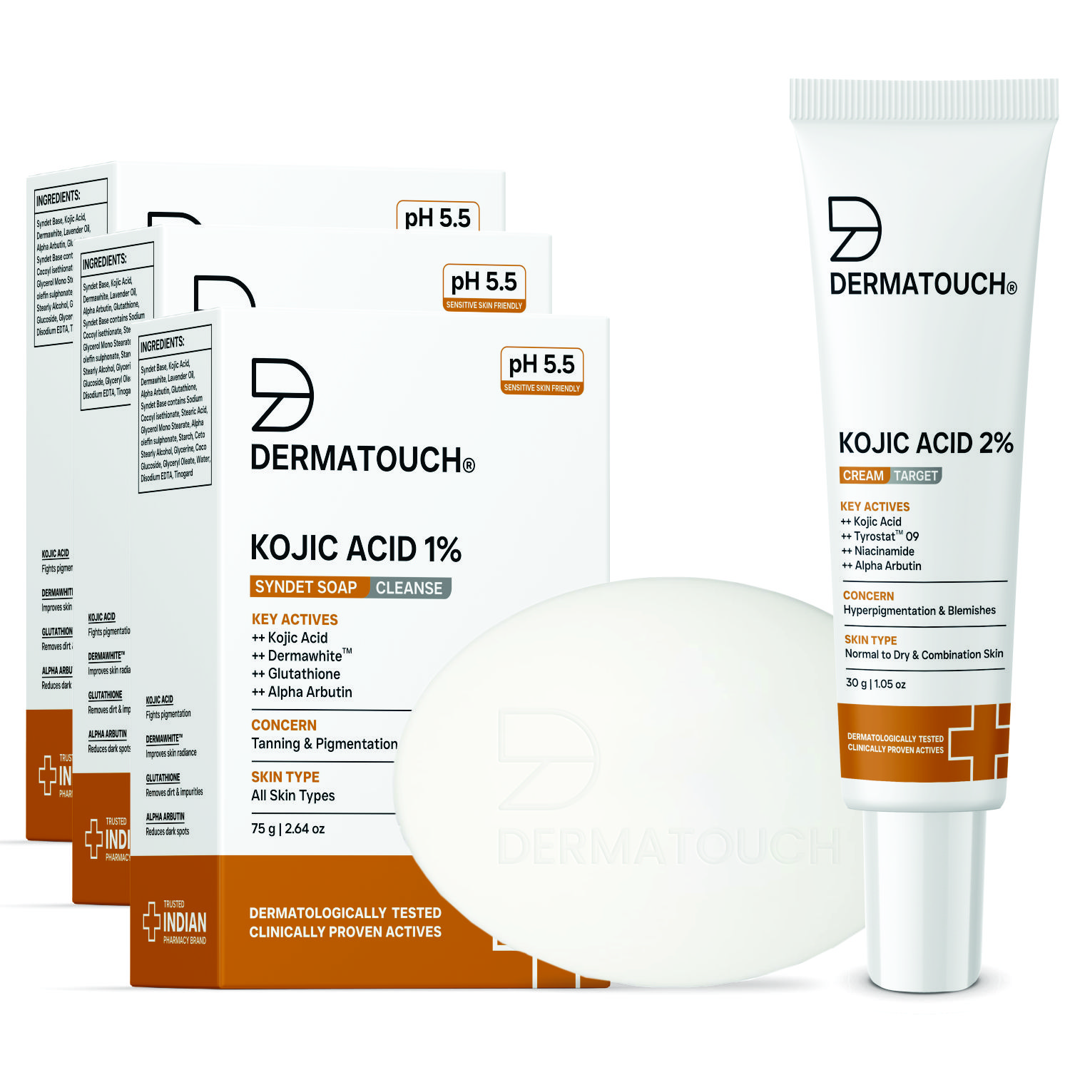 Pigmentation Care Combo | Kojic Acid 1 Soap 75g (Pack of 3) Kojic Acid 2 Cream 30gm | For Dark Spots, Tanning Uneven Skin Tone | For Men Women