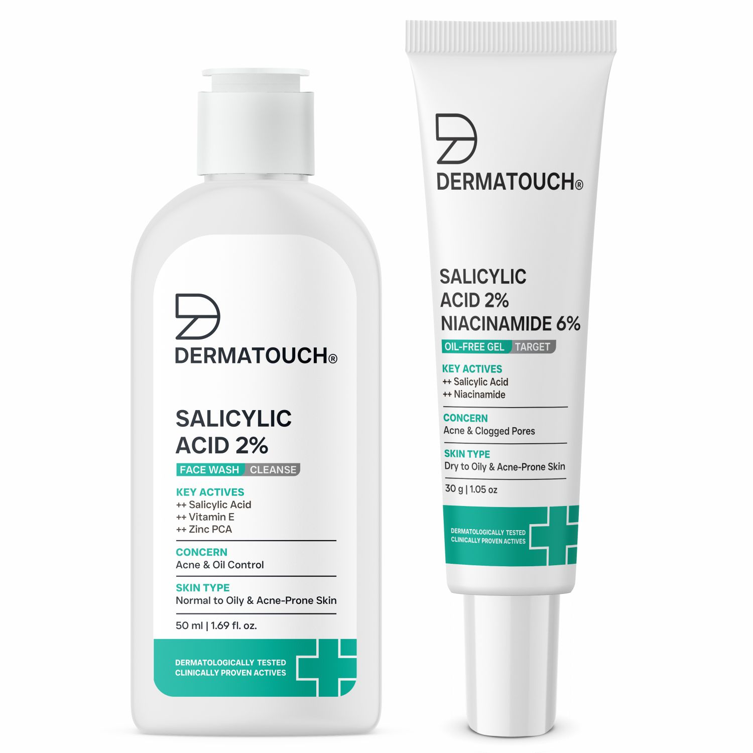 Acne Clear Duo for Oily Acne-Prone Skin | Salicylic Acid 2 Face Wash 50ml+ Niacinamide 6 Acne Gel 30gm | Acne Oil Control, Clears Pores Breakouts | Dermatologically Tested