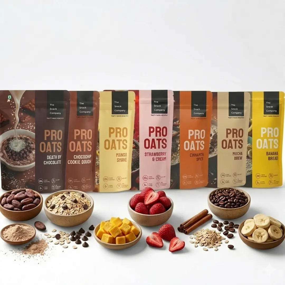 Protein Oats - 7 Assorted Flavors for the week | 20g Protein| 6g Fibre | No Soy | Whey Milk Protein Blend (60gm*7)